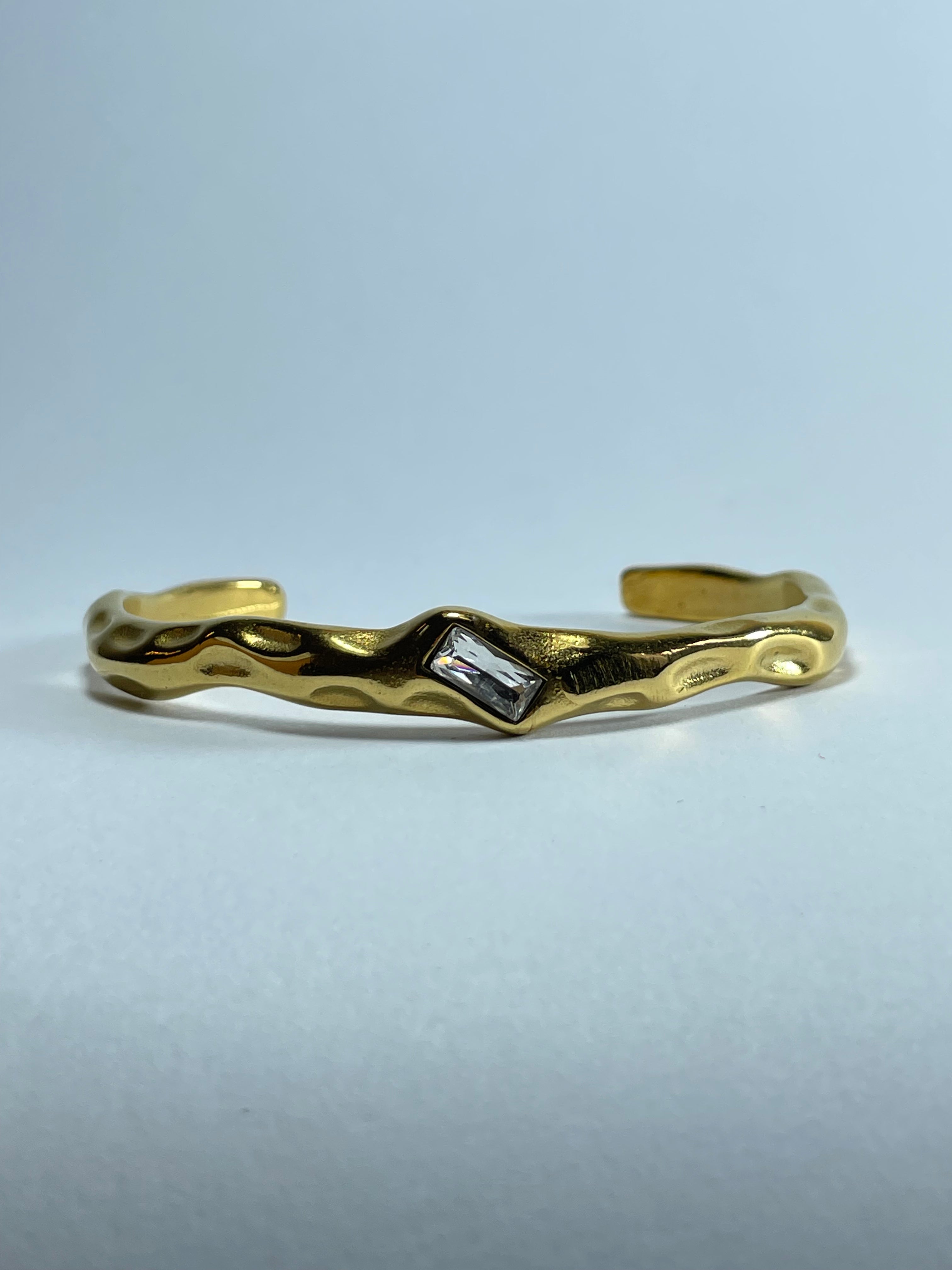 Gold Wavy Cuff with Clear Stone