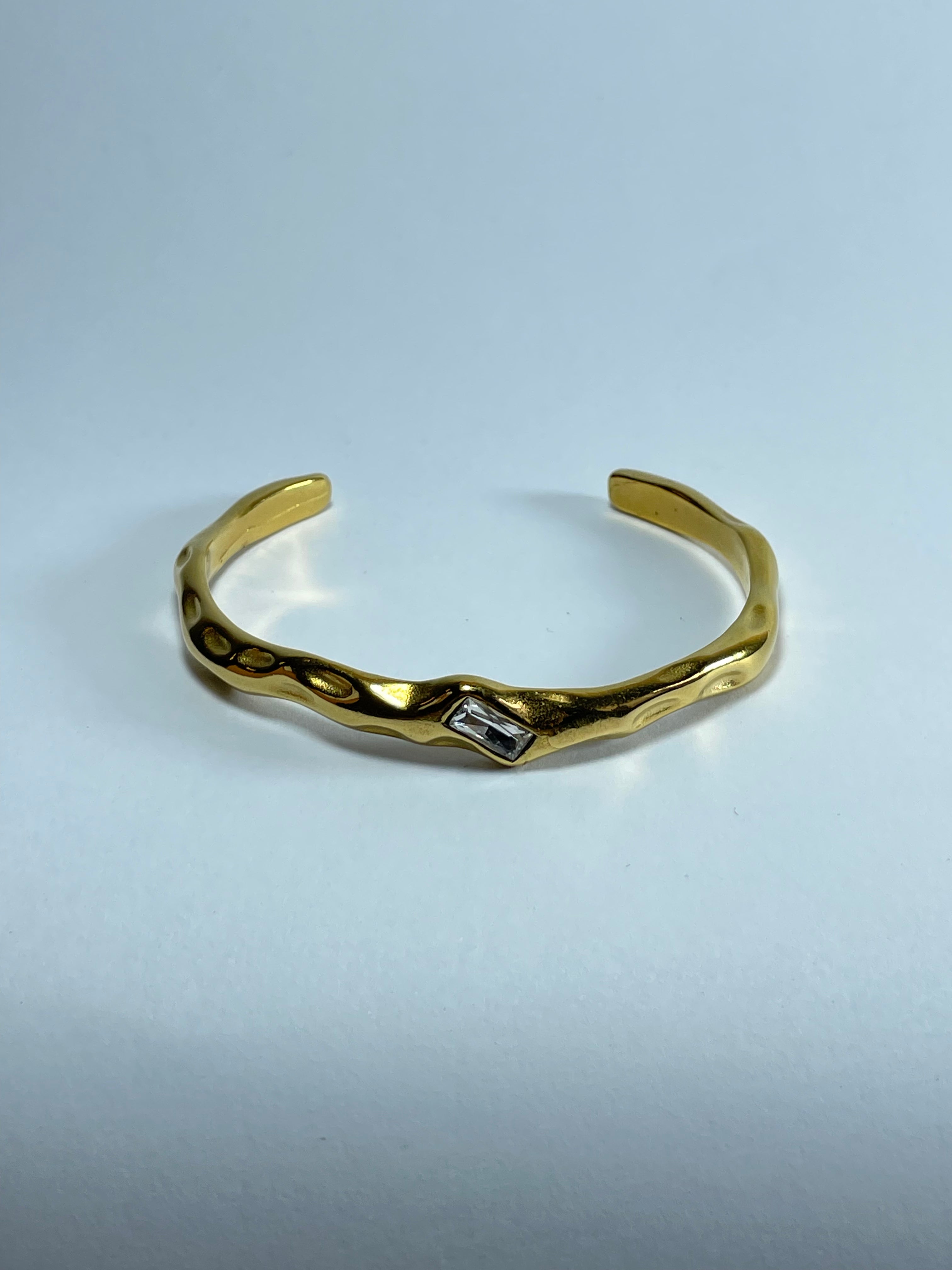 Gold Wavy Cuff with Clear Stone