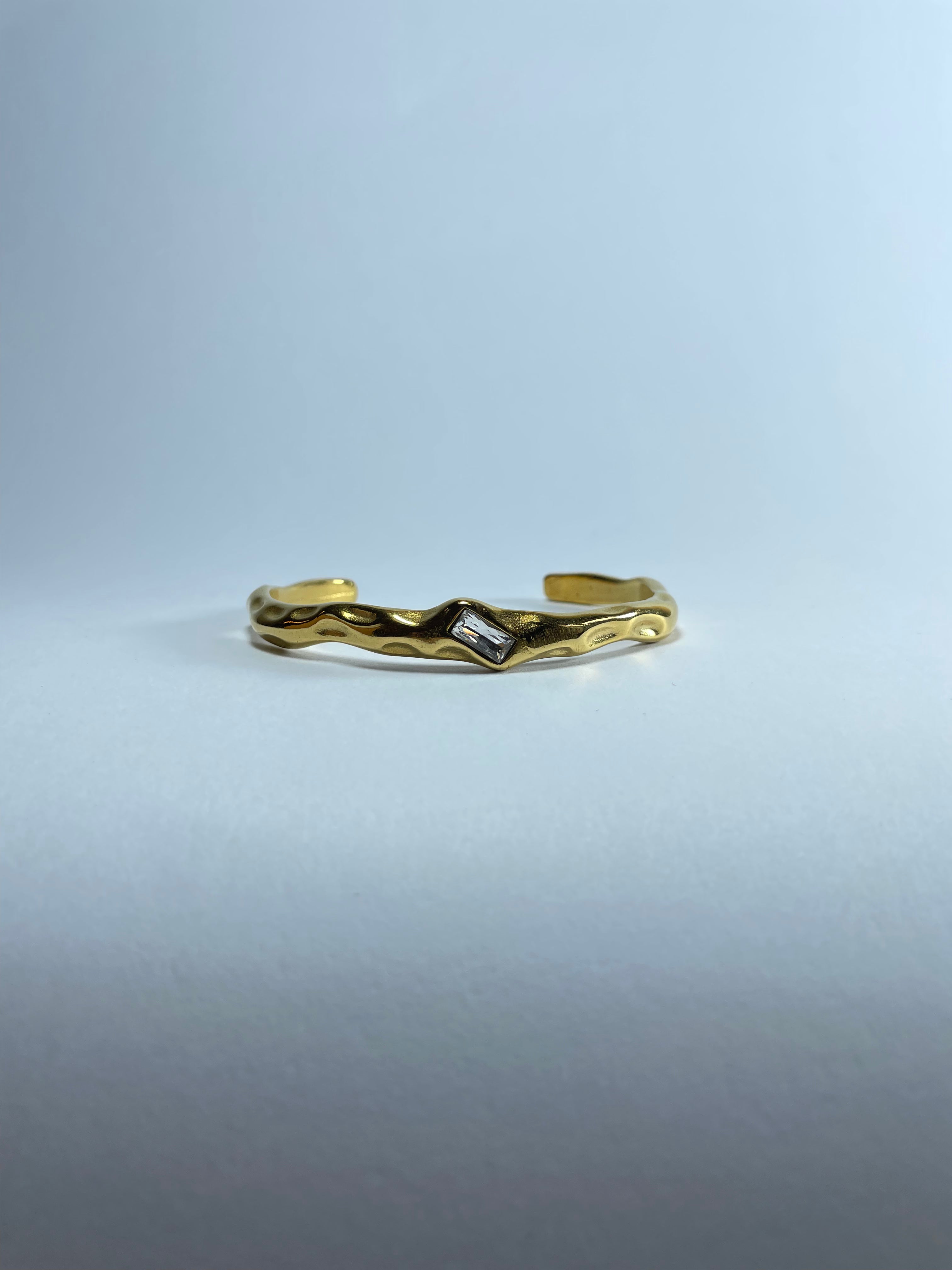 Gold Wavy Cuff with Clear Stone