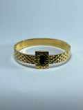 Gold Textured Bangle with Black Stone