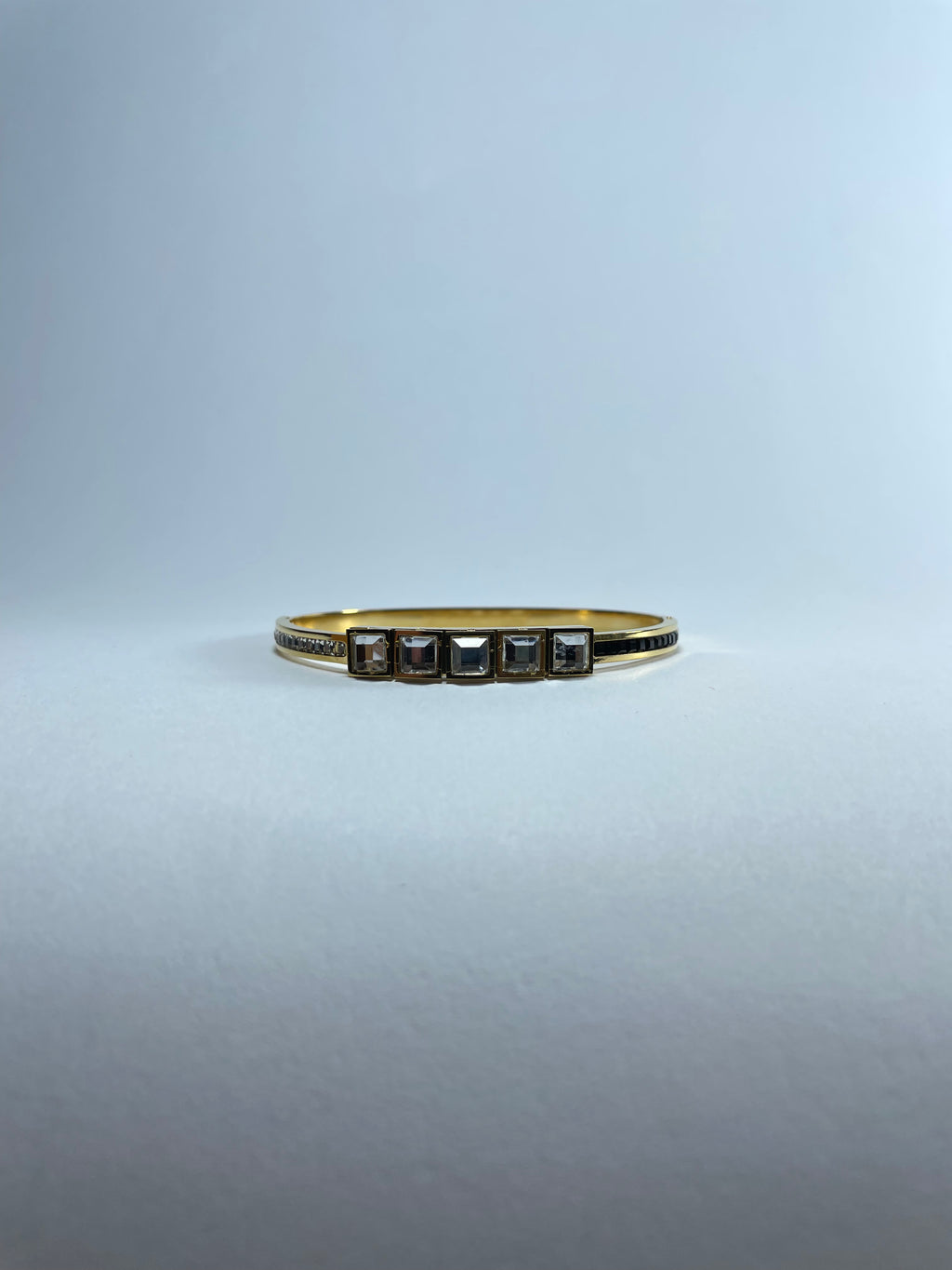  Gold Bangle with Square Crystal Accents