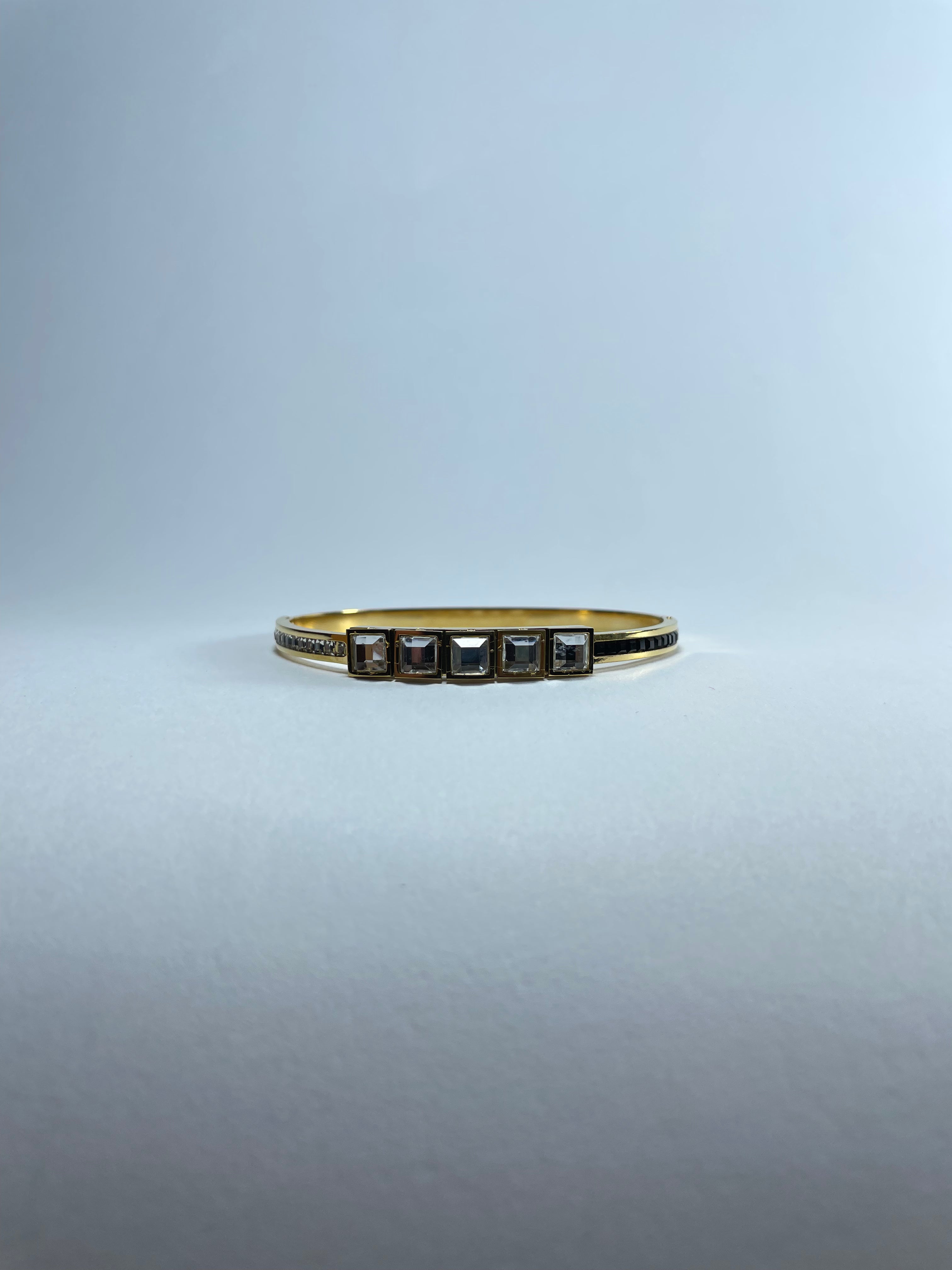  Gold Bangle with Square Crystal Accents