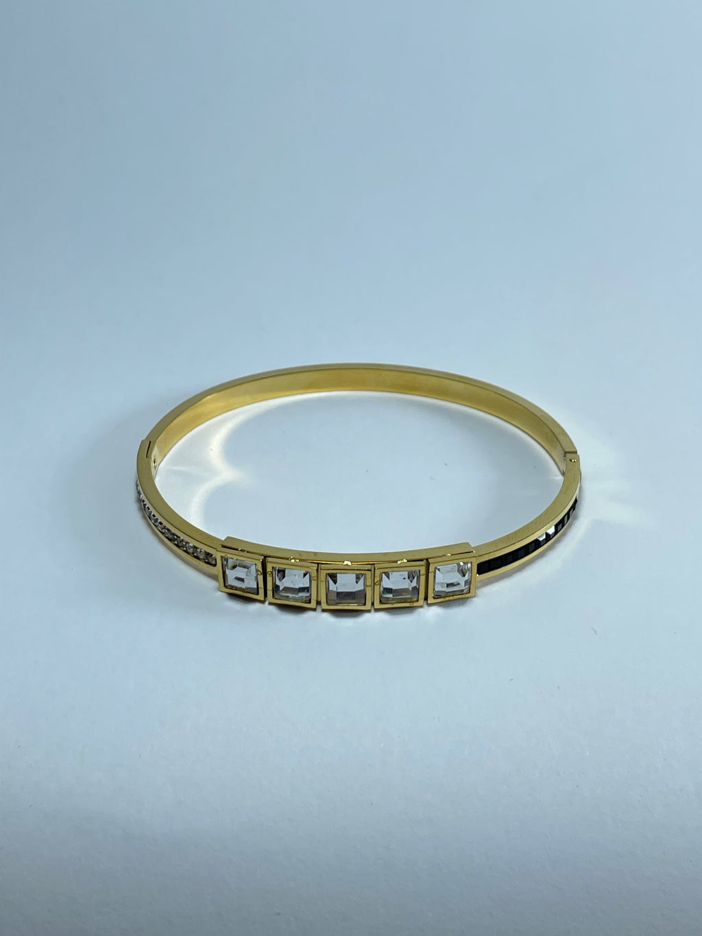  Gold Bangle with Square Crystal Accents