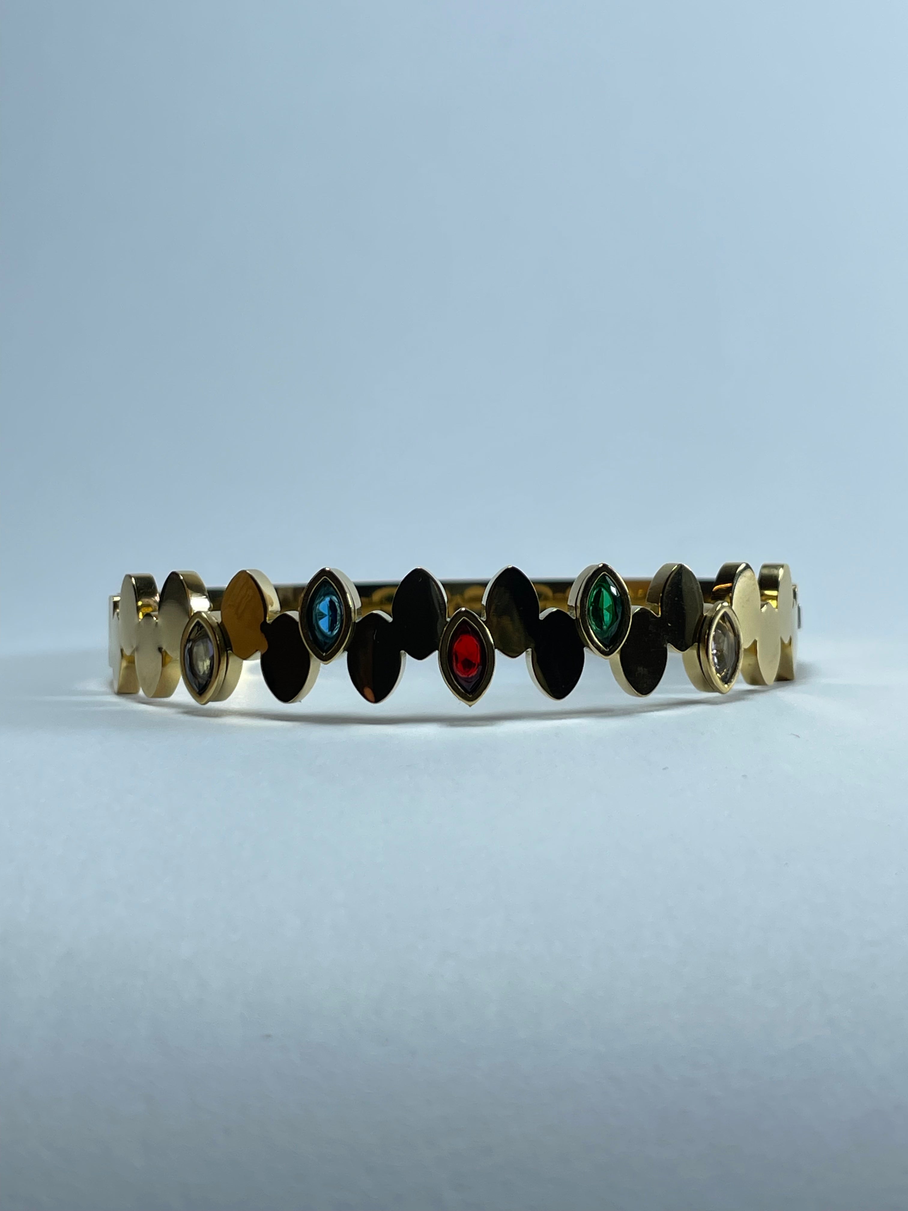 Gold Bangle with Colorful Stones