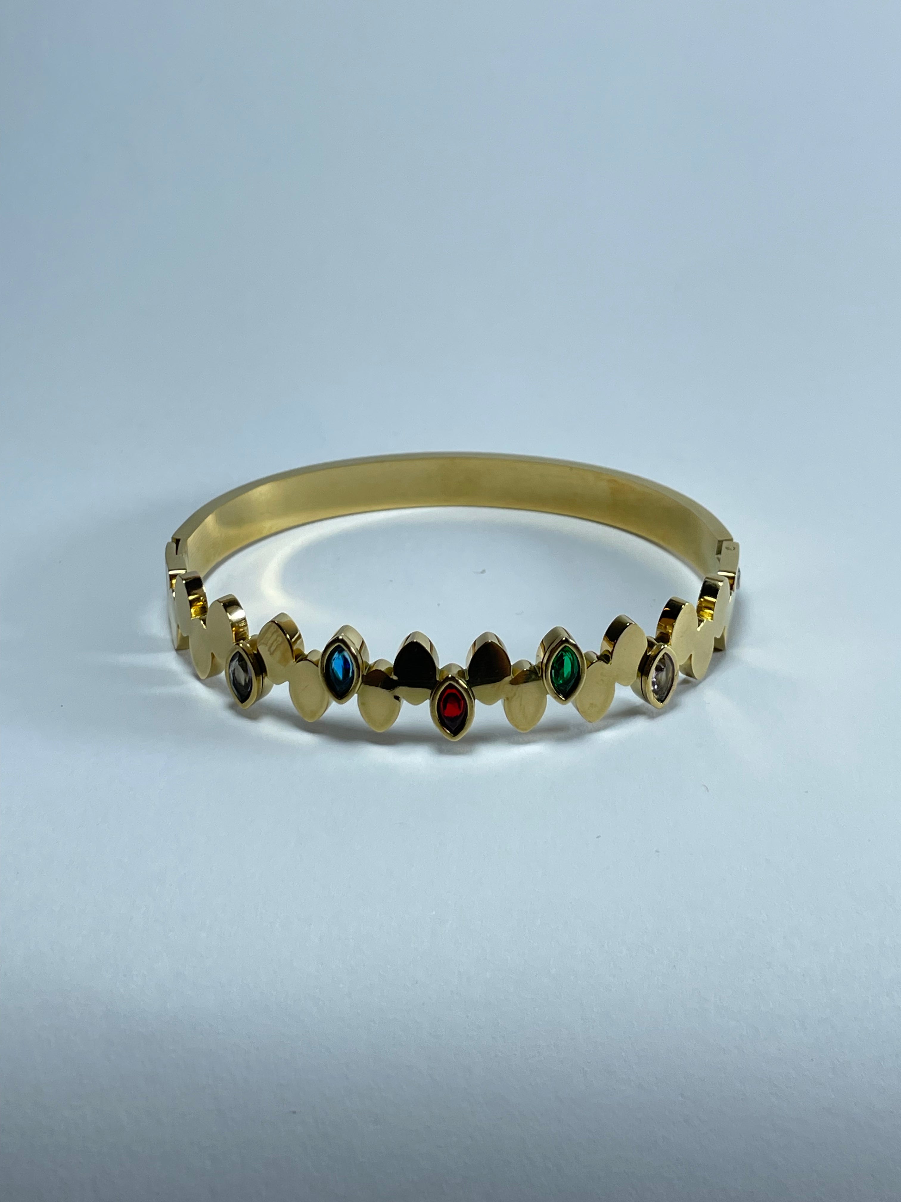 Gold Bangle with Colorful Stones