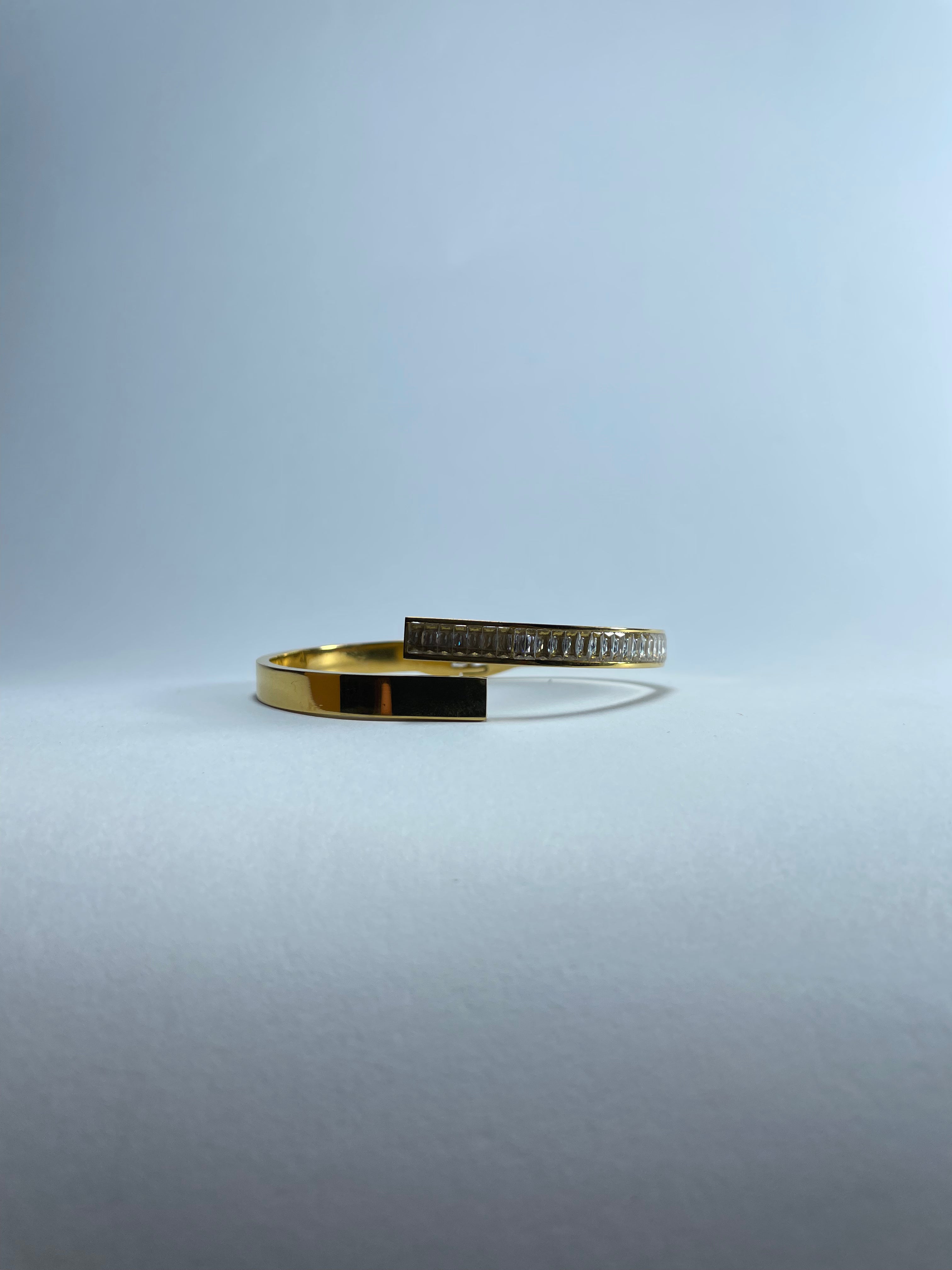 Gold Bypass Bangle with Crystals