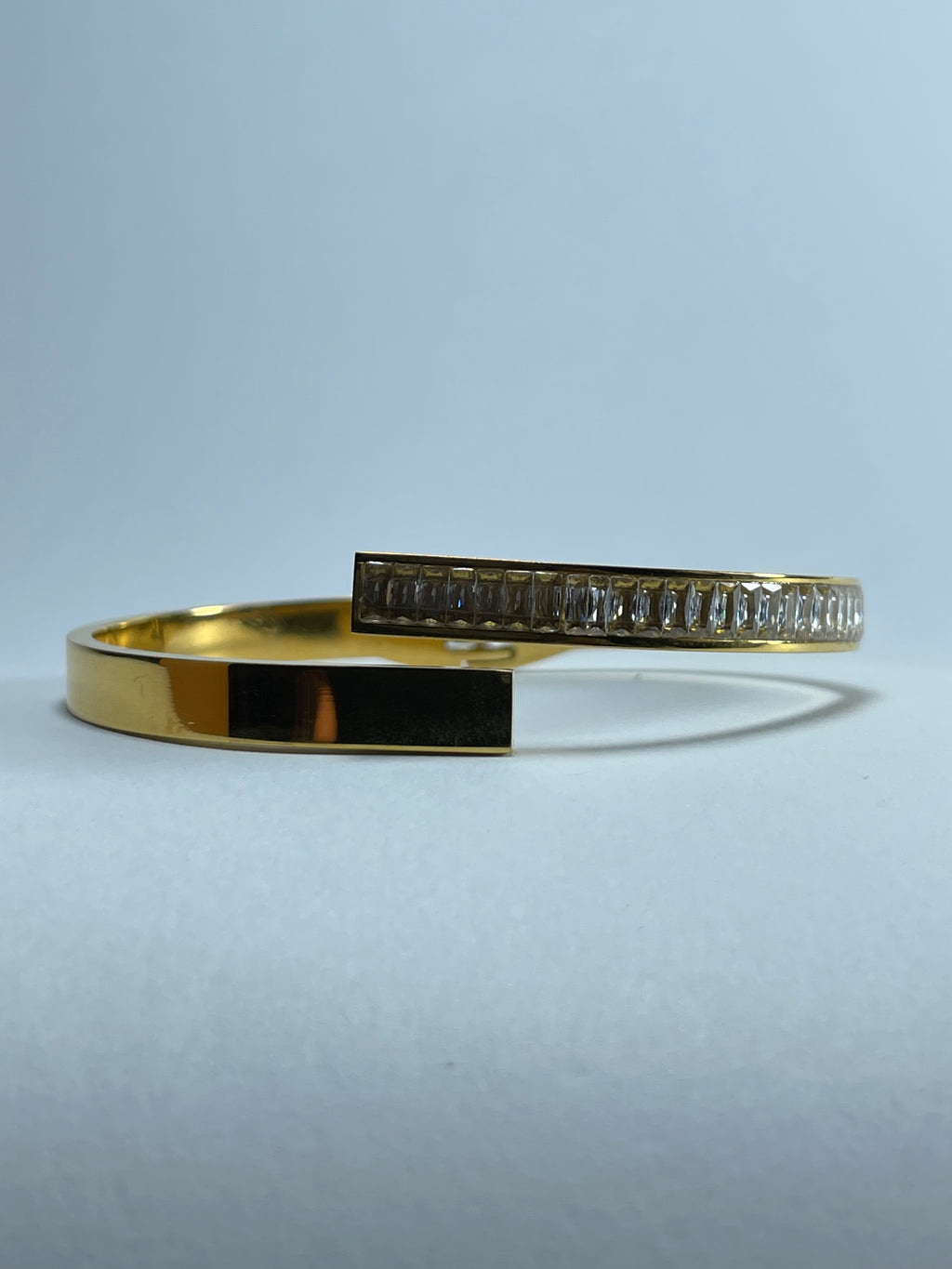 Gold Bypass Bangle with Crystals