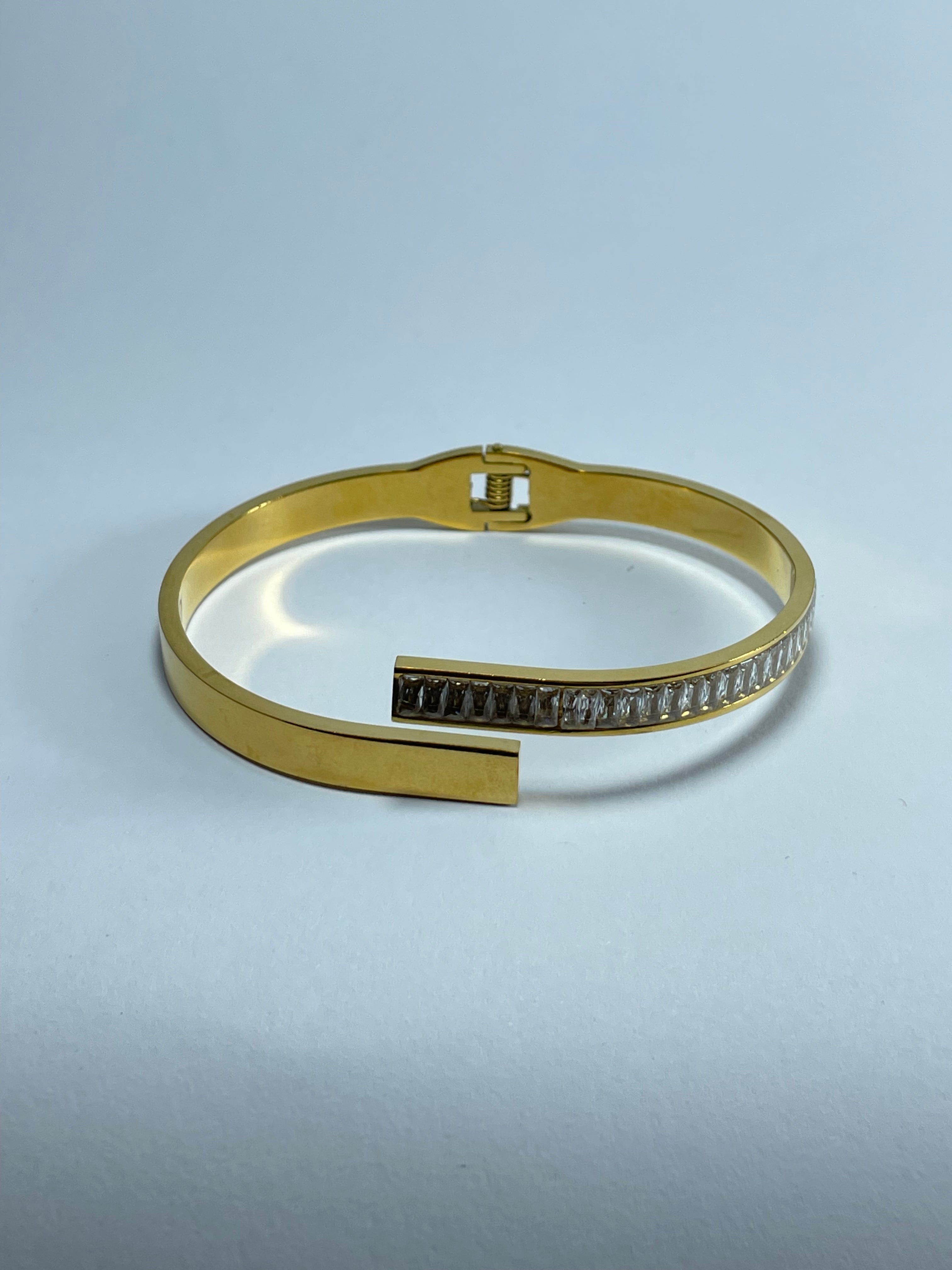 Gold Bypass Bangle with Crystals