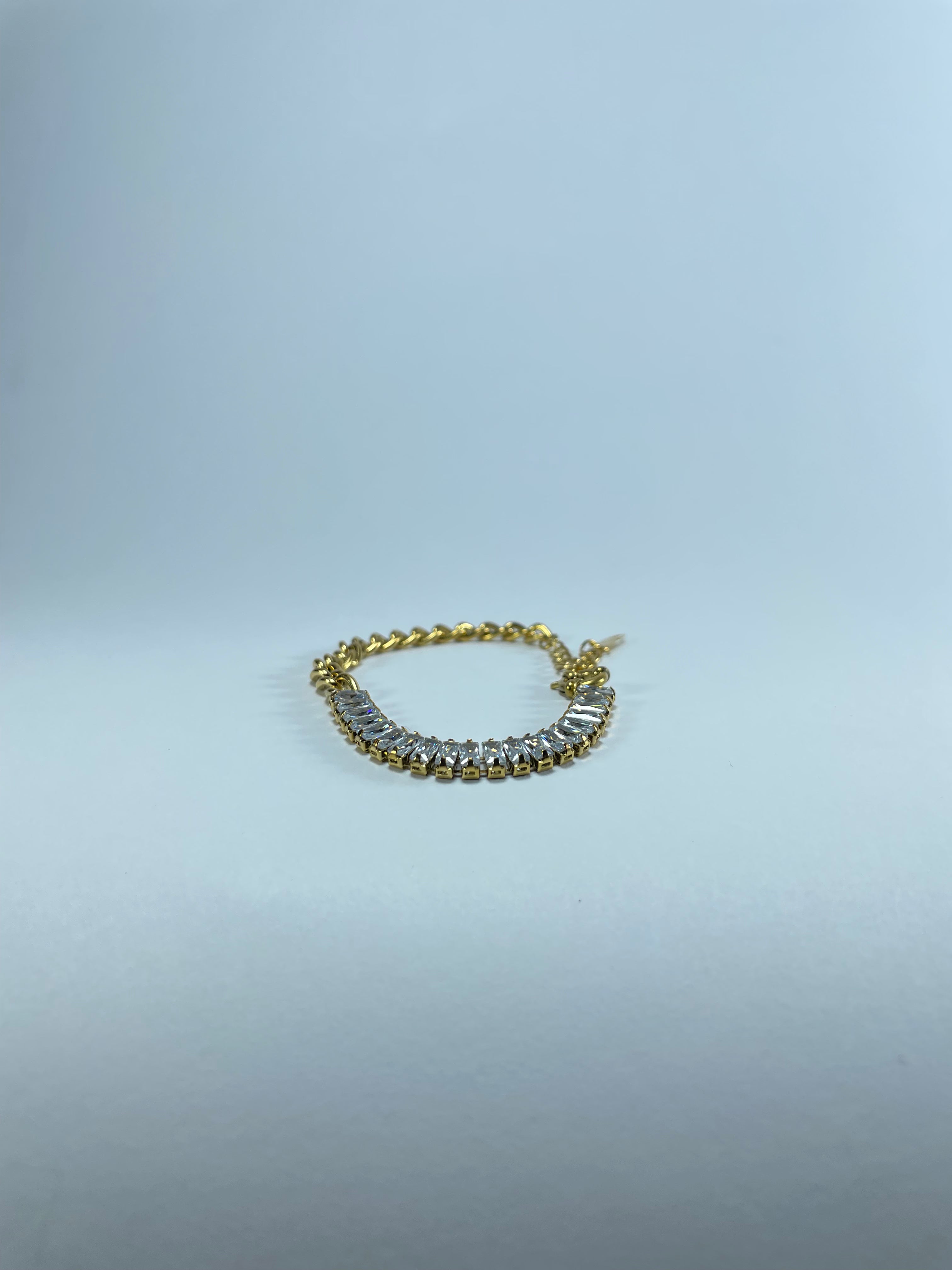 Baguette Crystal Mixed-Chain Bracelet in Gold