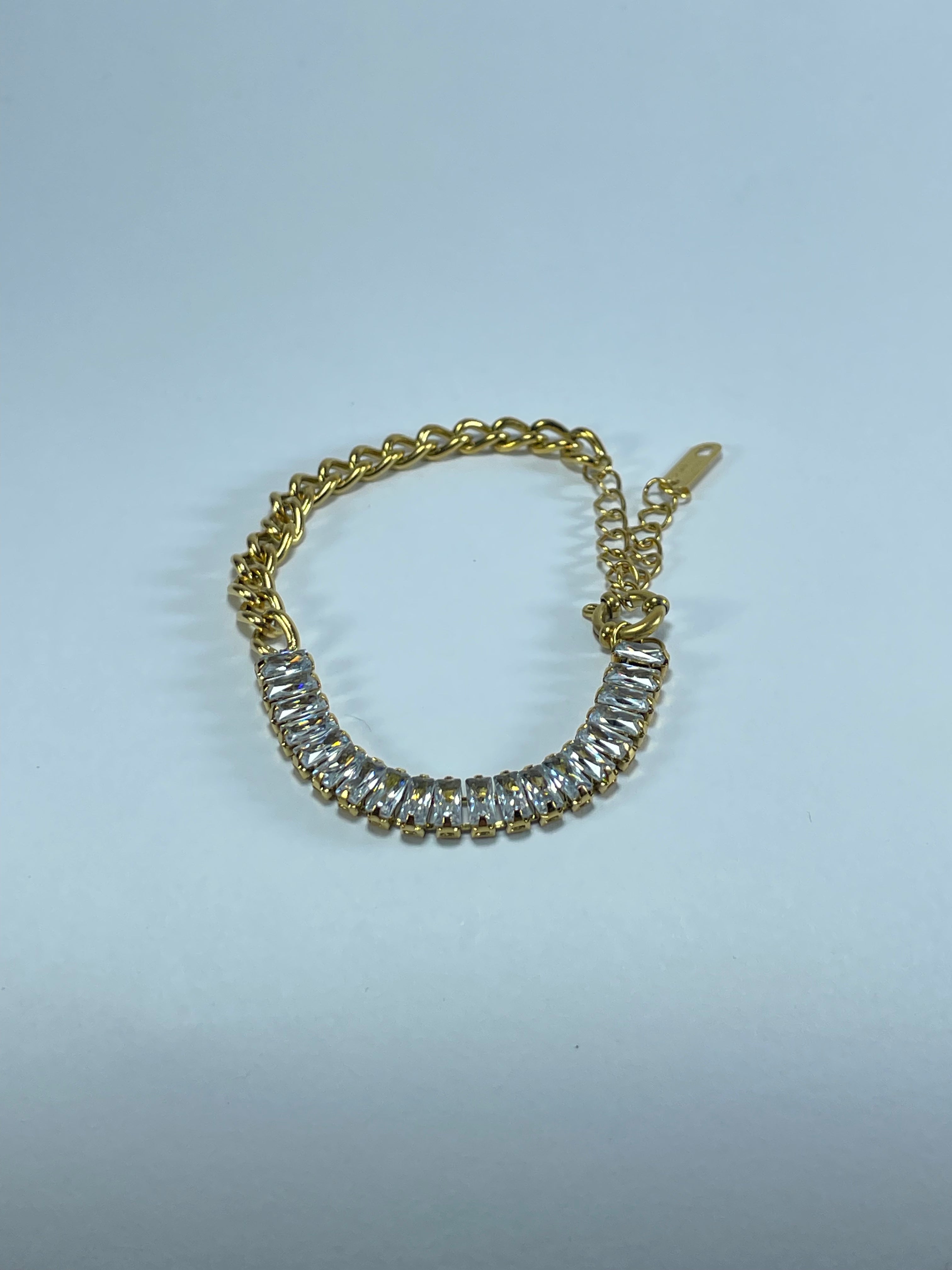 Baguette Crystal Mixed-Chain Bracelet in Gold