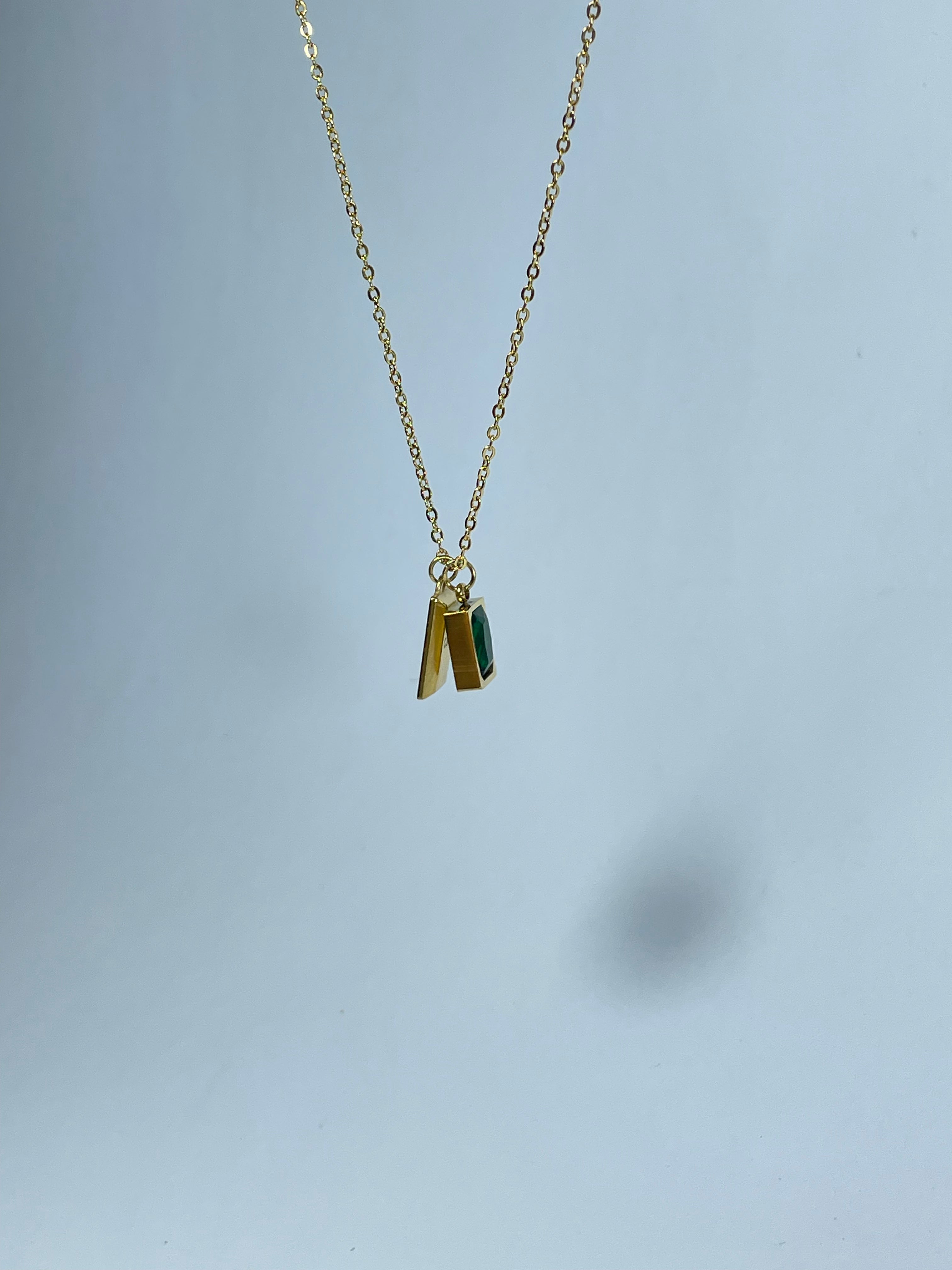 Emerald & Gold Minimalist Bar Necklace