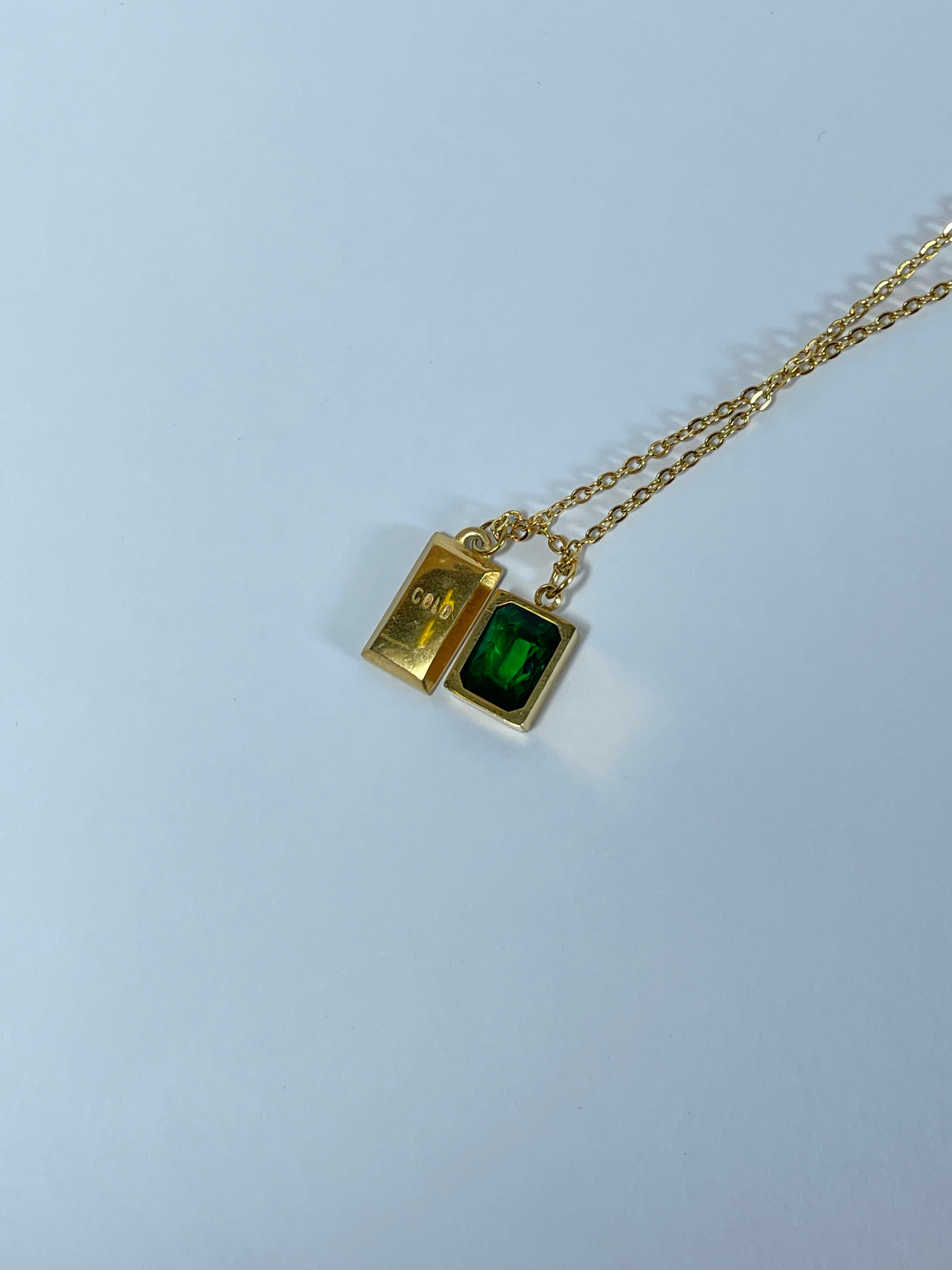 Emerald & Gold Minimalist Bar Necklace