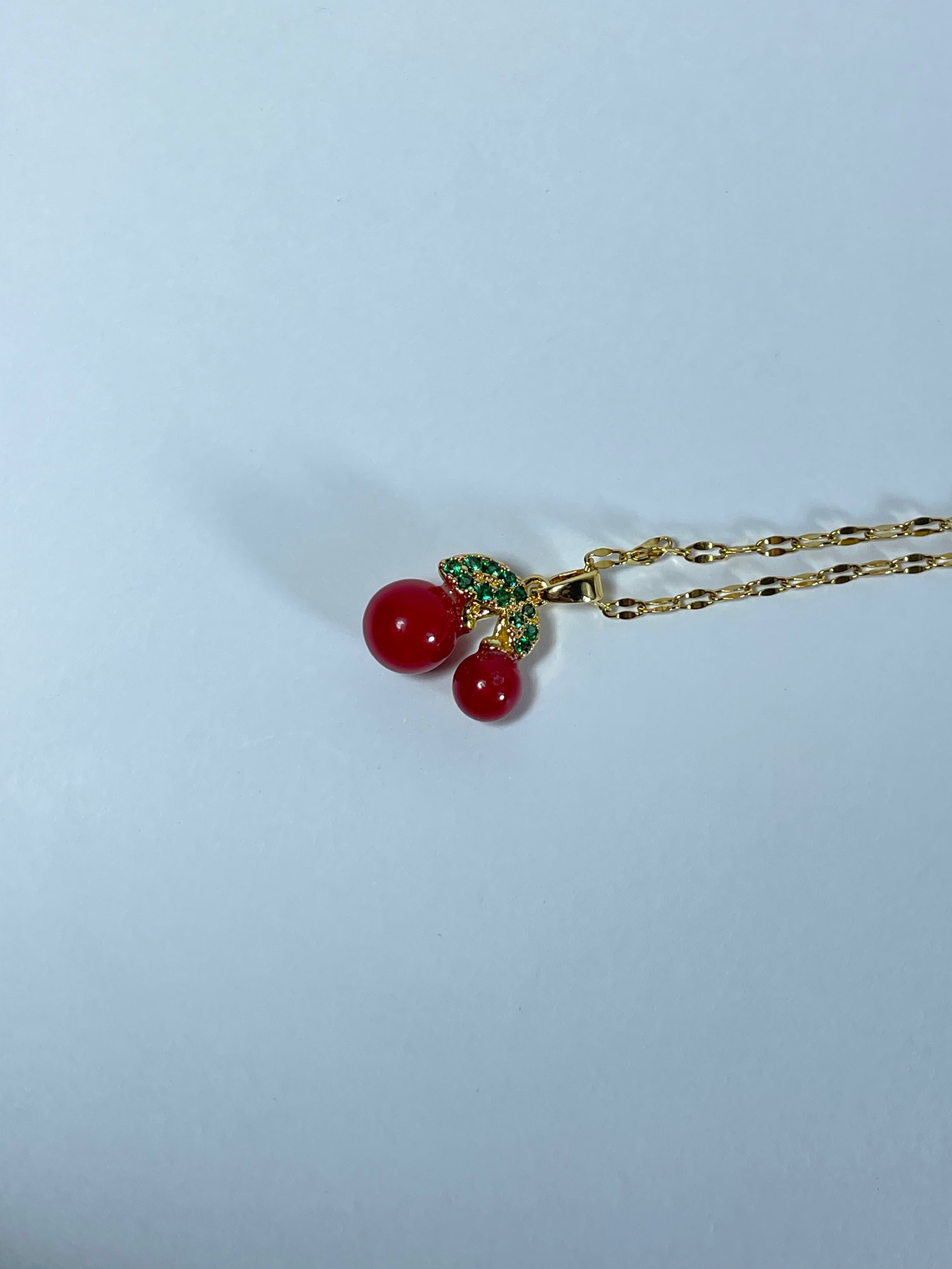 Sweet Cherry Gold Pendant Necklace