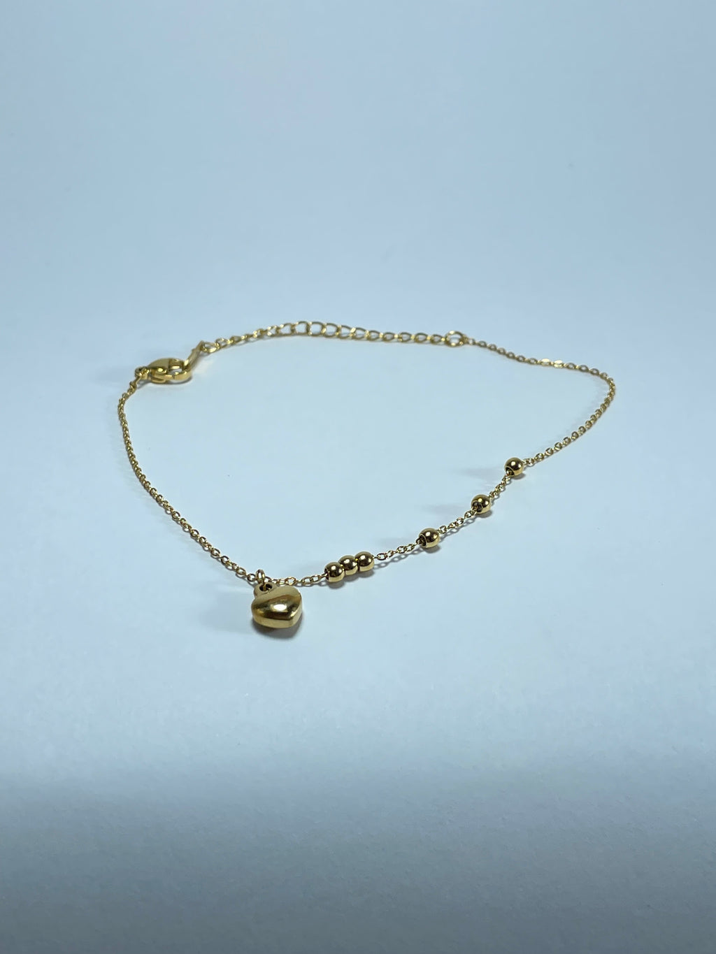Gold Heart & Bead Charm Anklet