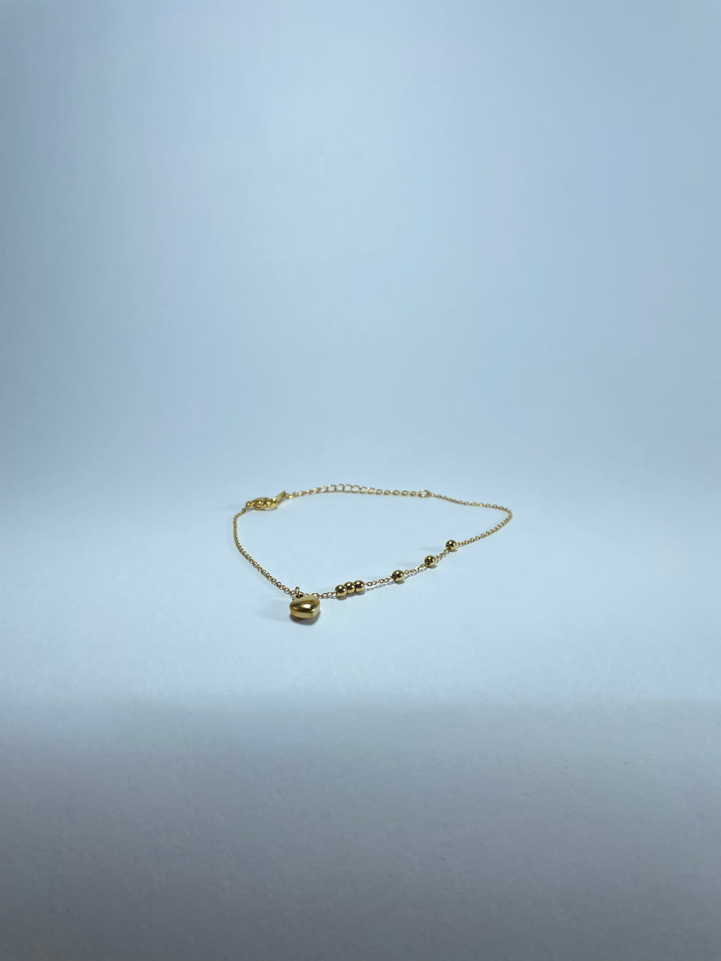 Gold Heart & Bead Charm Anklet