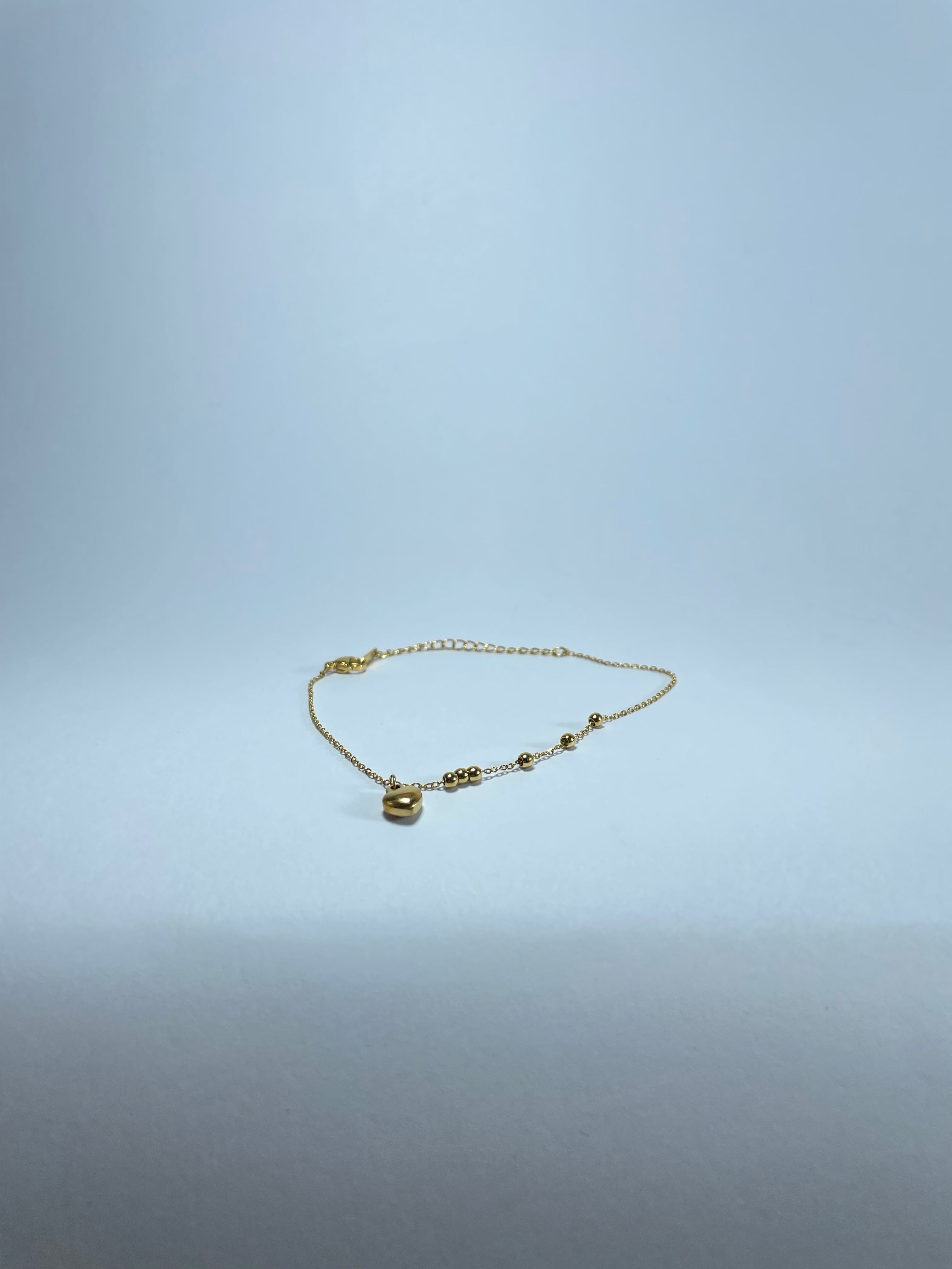 Gold Heart & Bead Charm Anklet