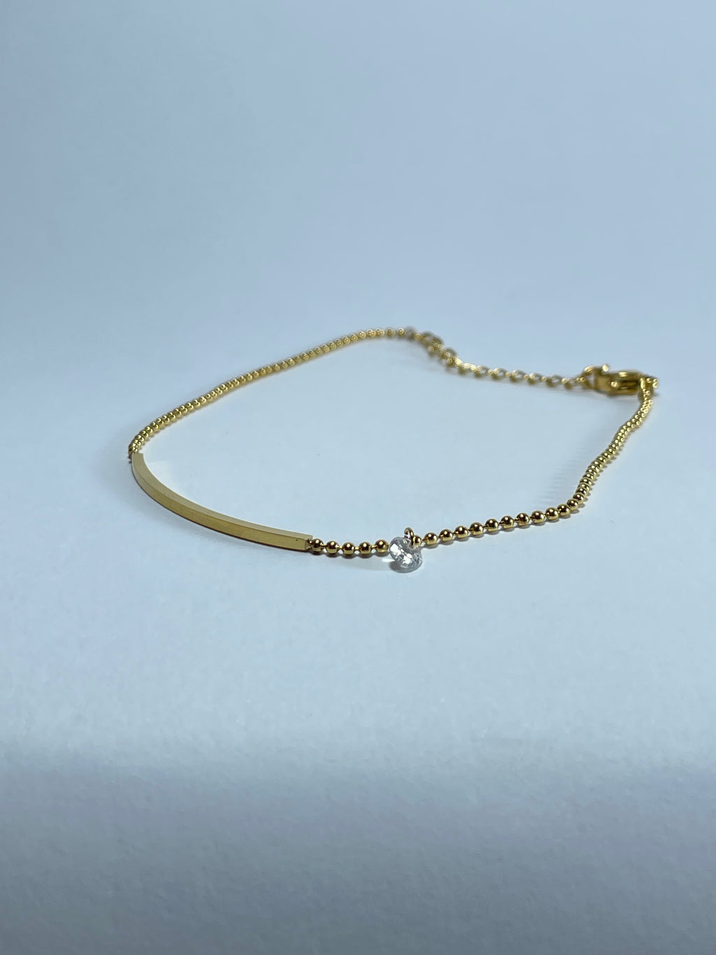 Gold Bar & Crystal Ball-Chain Anklet