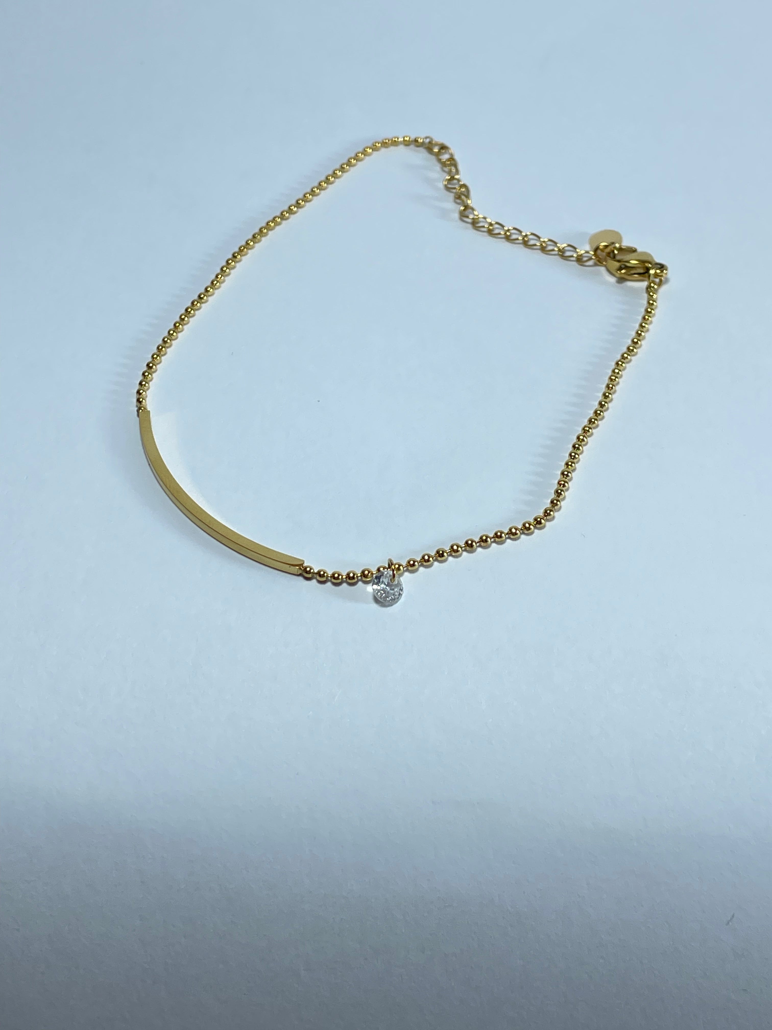 Gold Bar & Crystal Ball-Chain Anklet