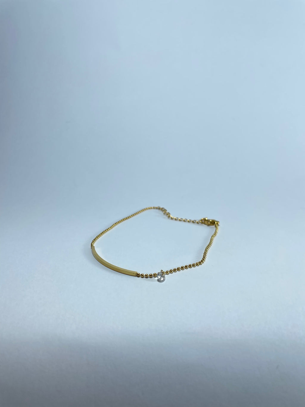 Gold Bar & Crystal Ball-Chain Anklet