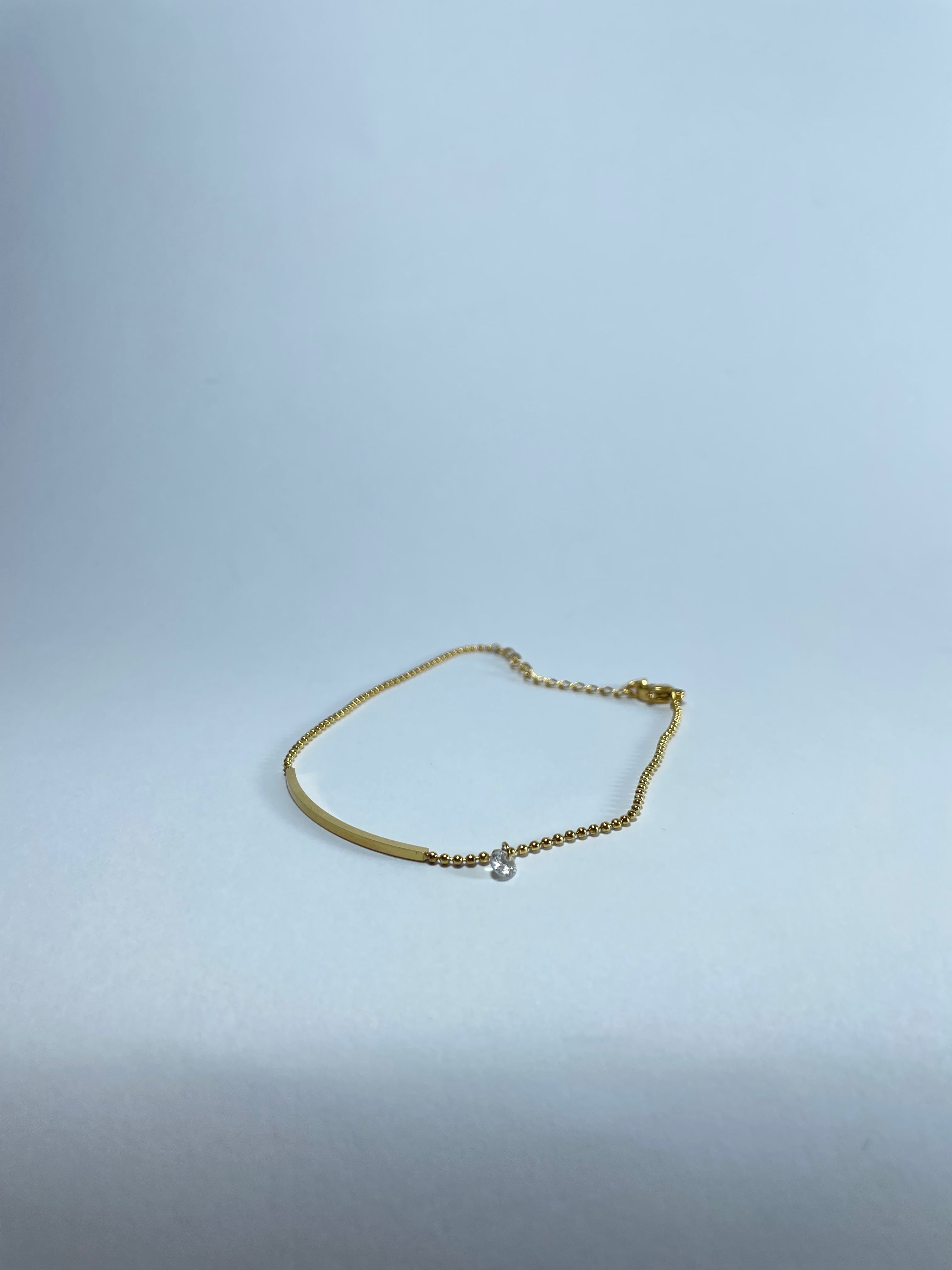 Gold Bar & Crystal Ball-Chain Anklet
