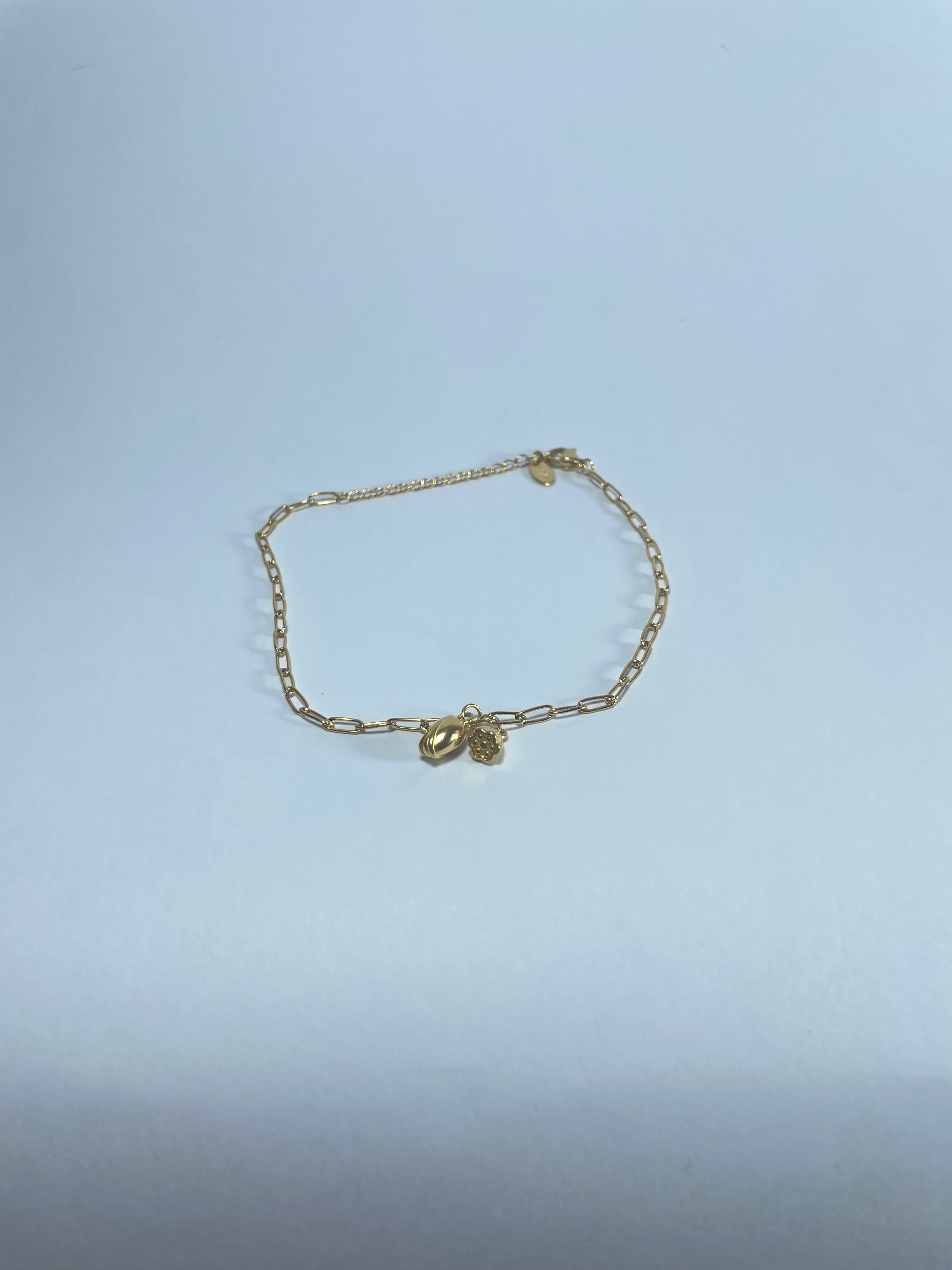 Gold Paperclip Anklet with Charms