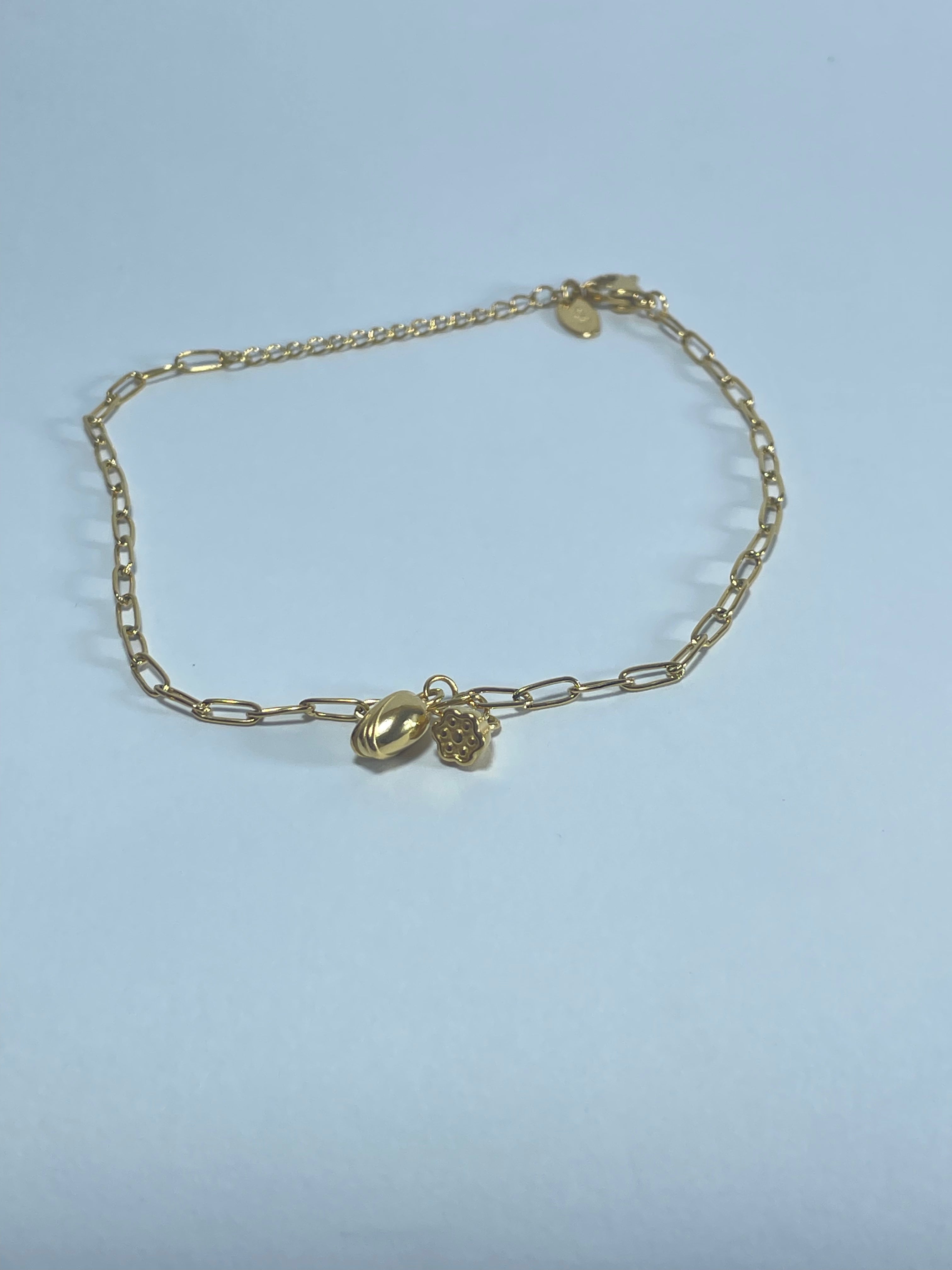Gold Paperclip Anklet with Charms