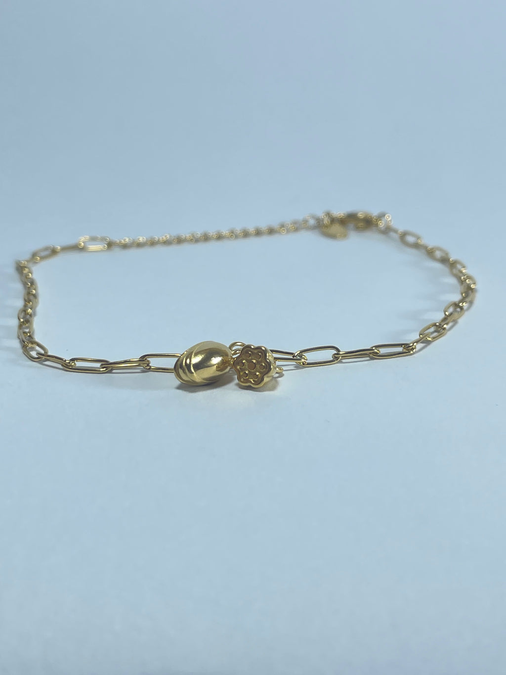 Gold Paperclip Anklet with Charms