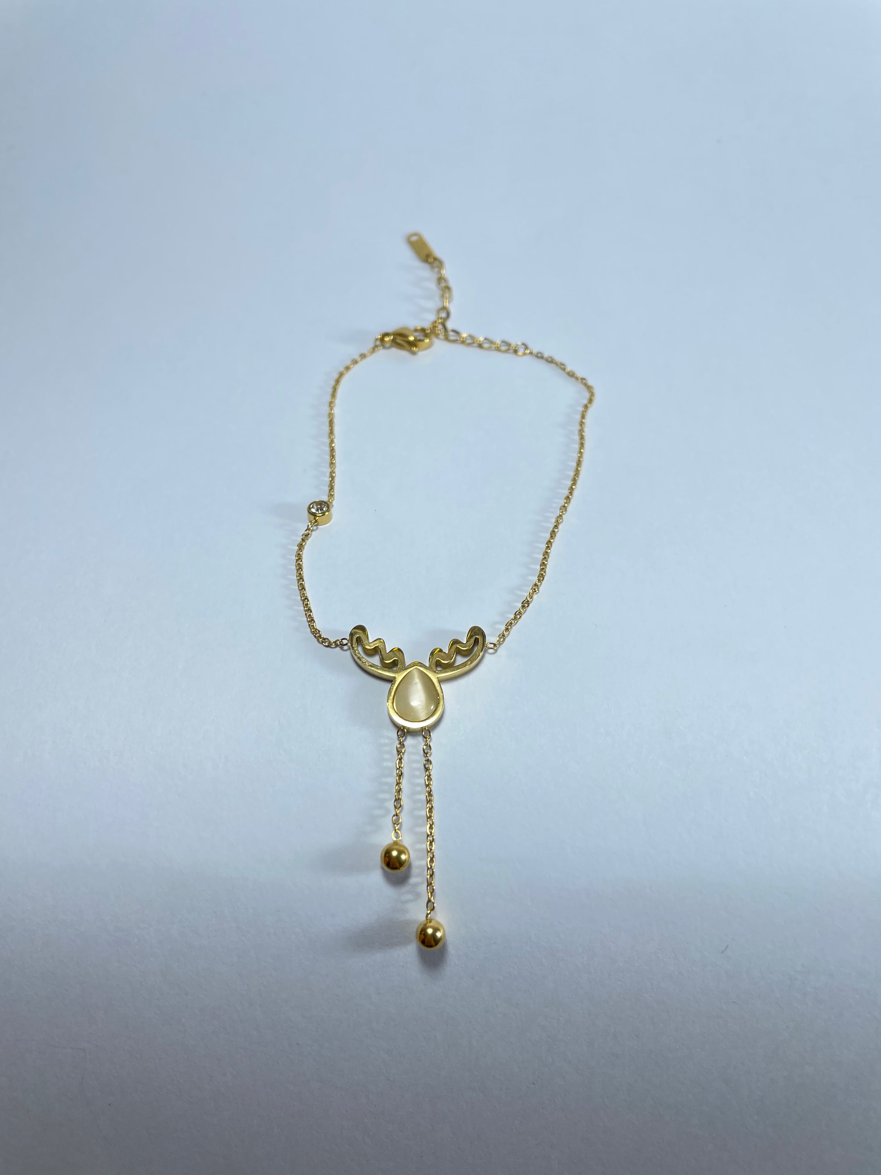 Gold Deer & Opal Drop Anklet