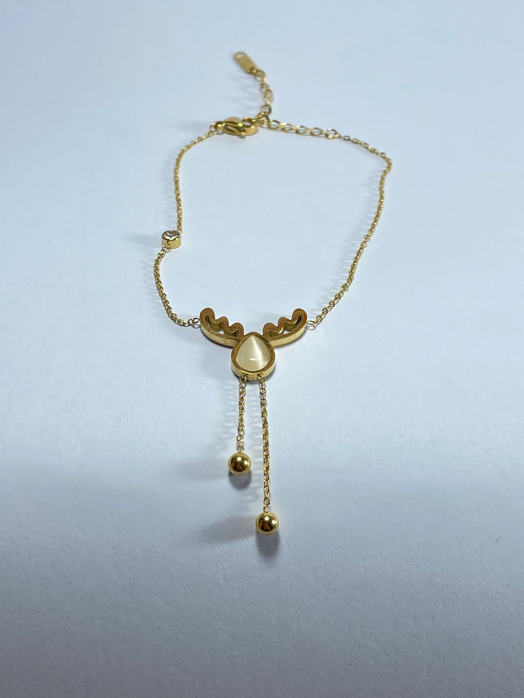 Gold Deer & Opal Drop Anklet