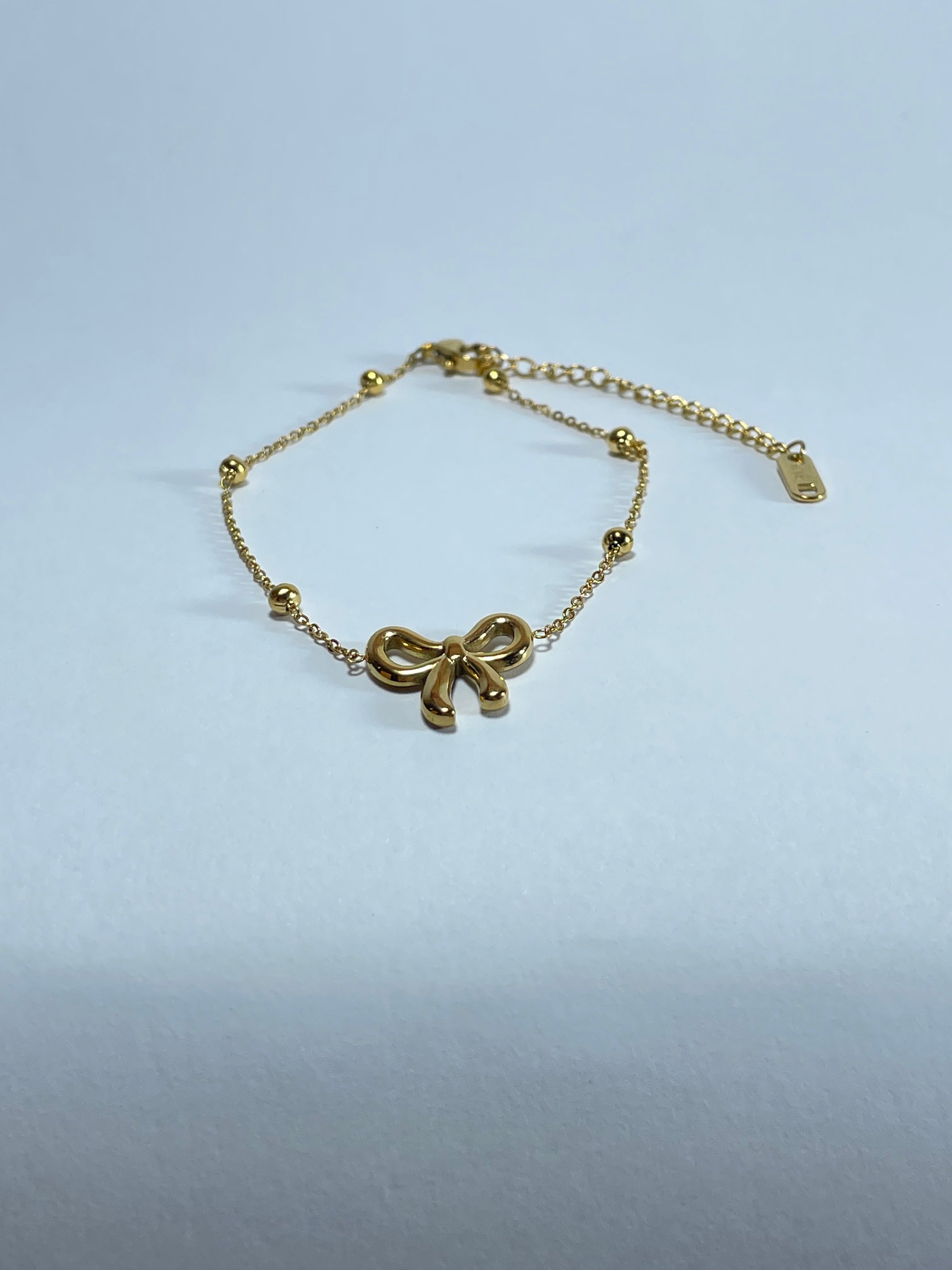Gold Bow & Bead Charm Anklet