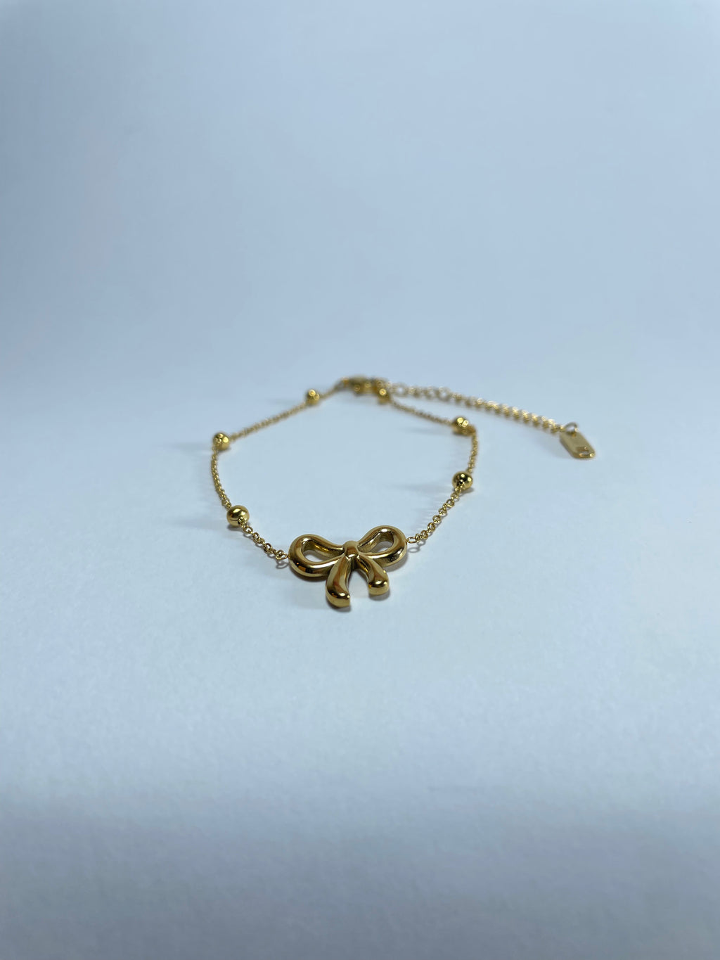 Gold Bow & Bead Charm Anklet