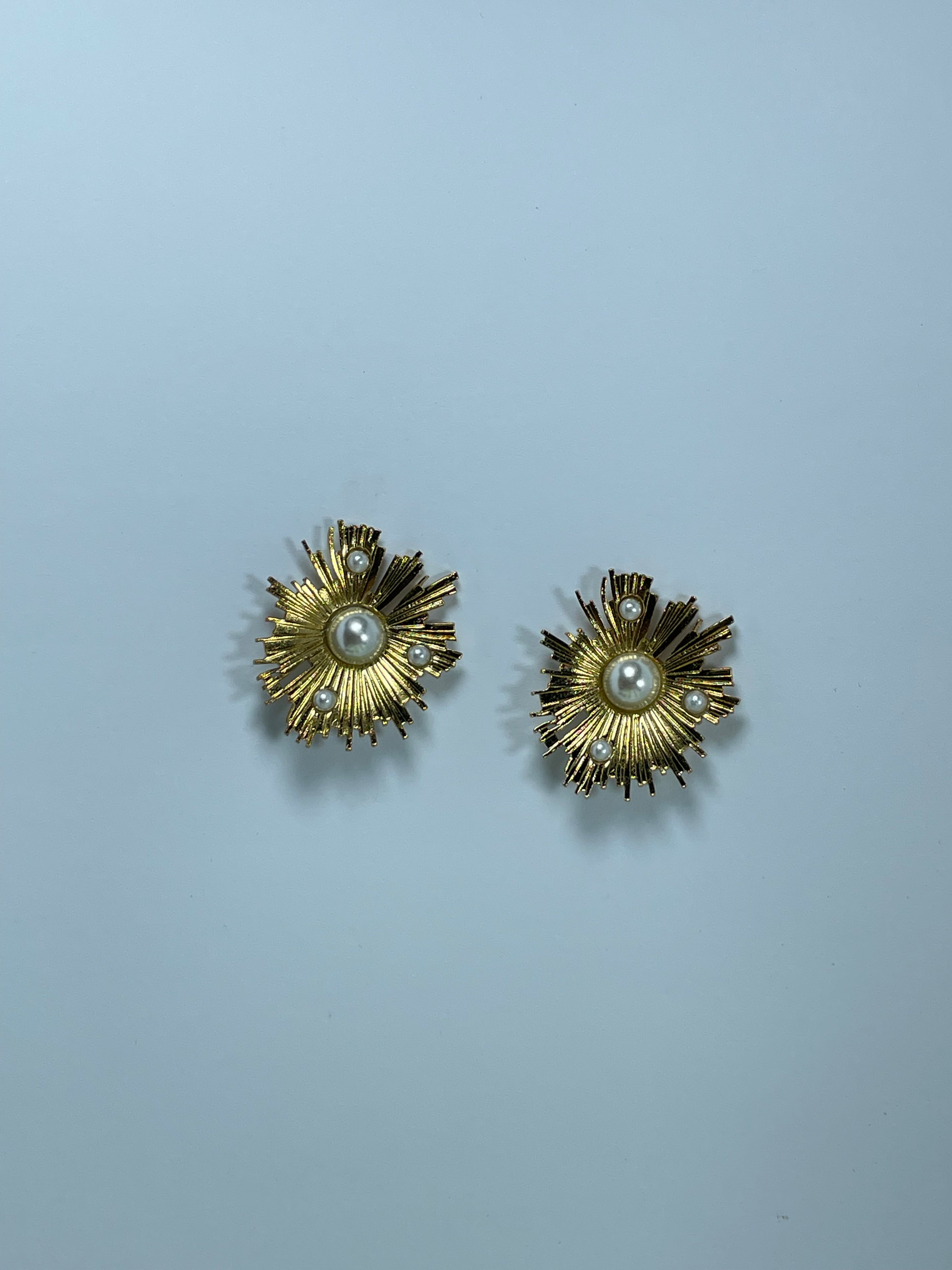 Gold Pearl Sunburst Earrings