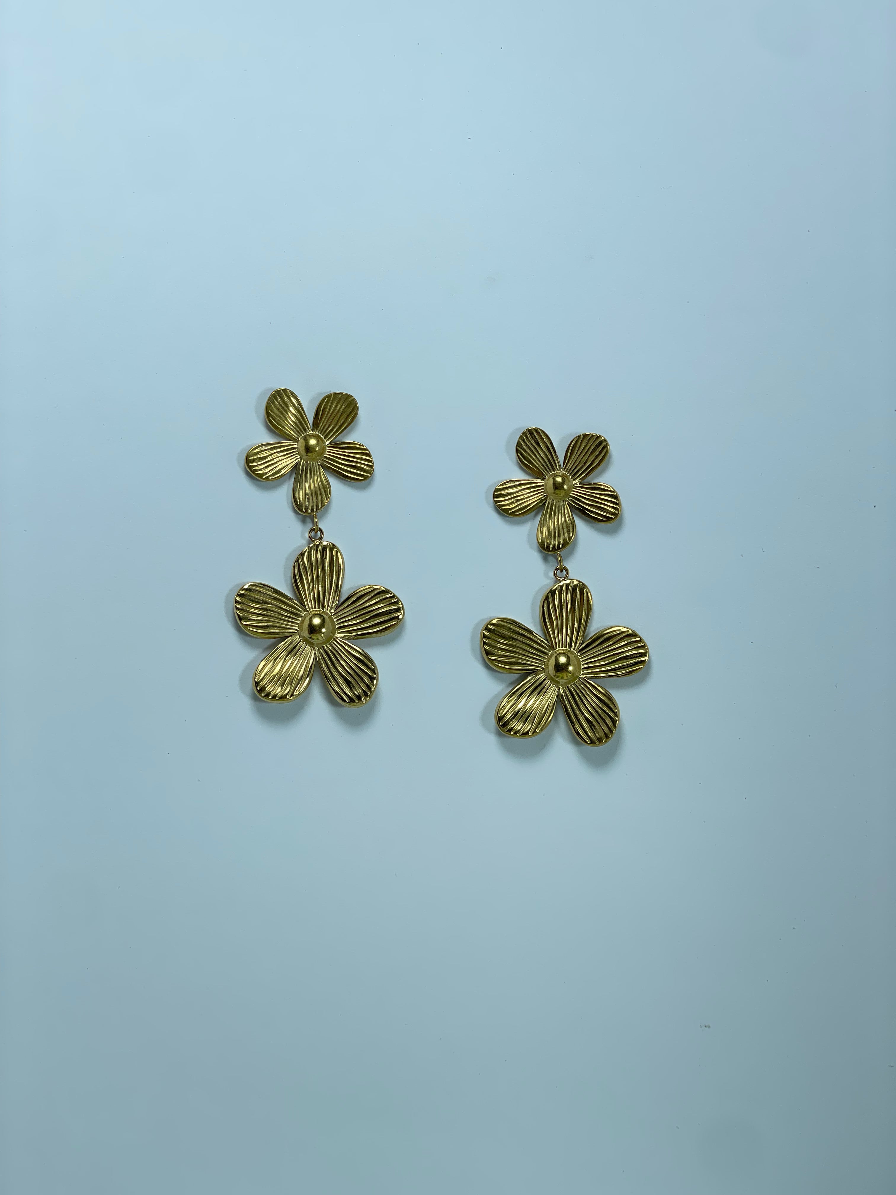 Gold Double Flower Earrings