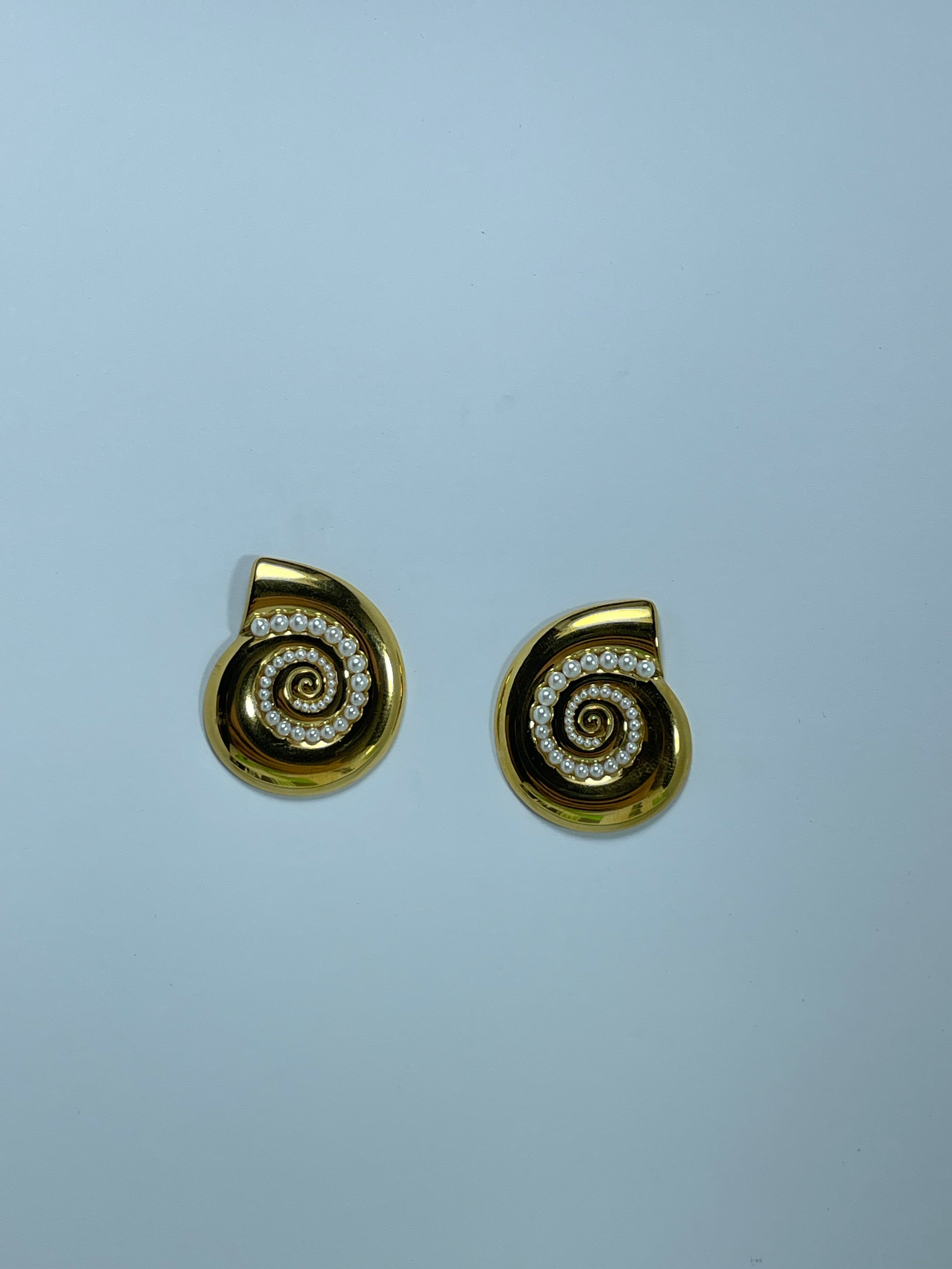Gold Pearl Spiral Shell Earrings