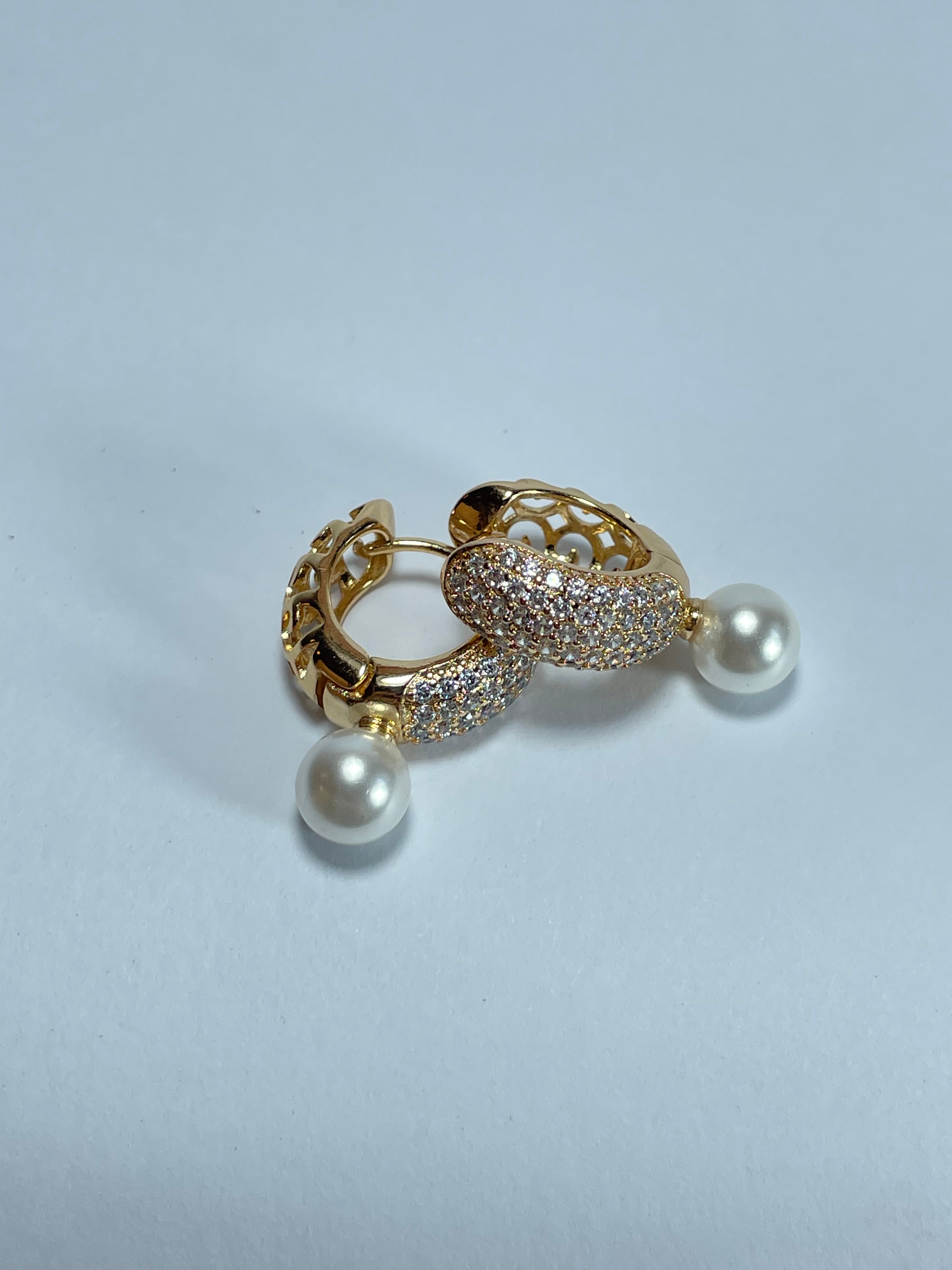 Gold Pave Pearl Drop Huggies