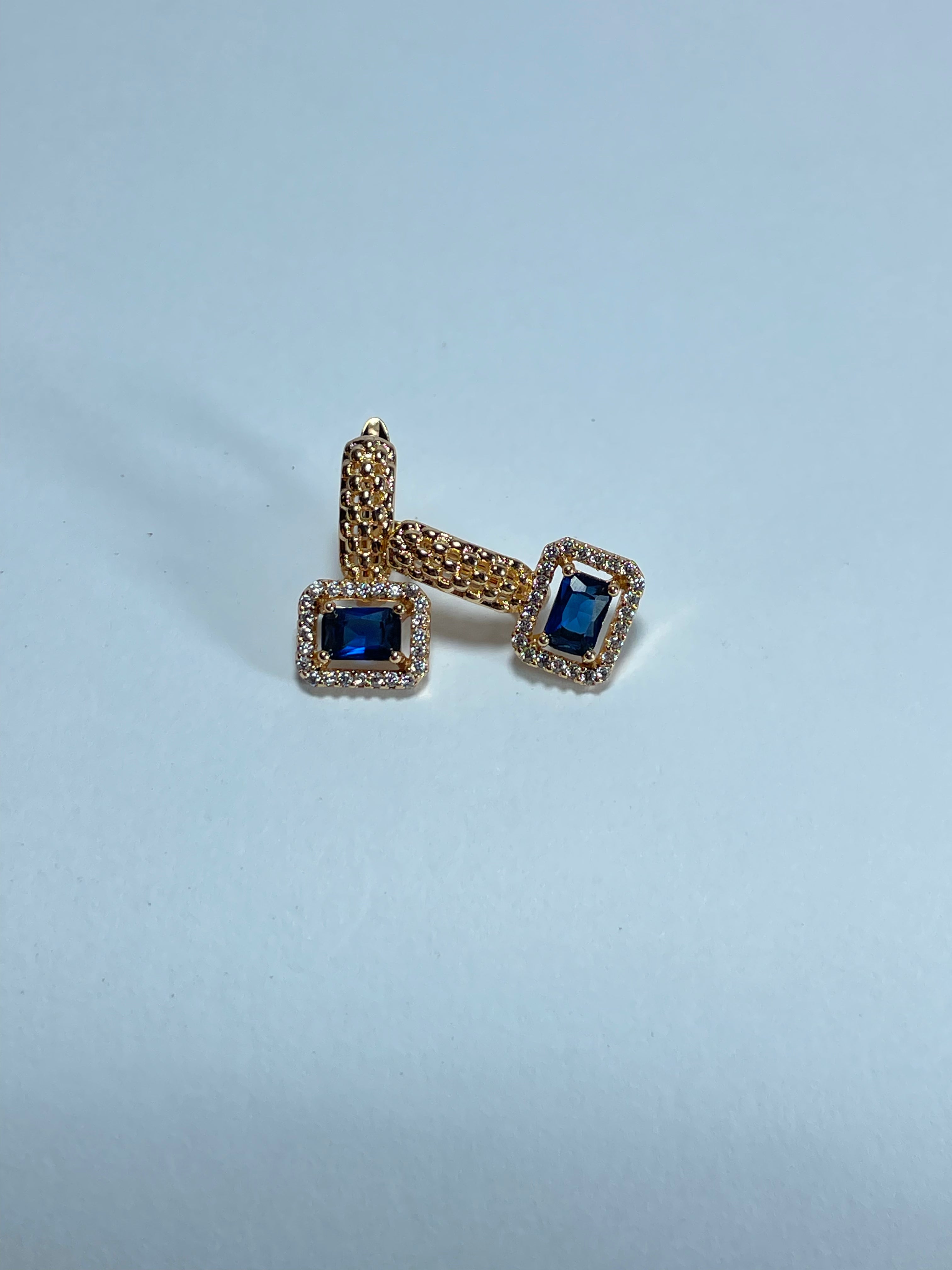 Gold Blue Crystal Halo Earrings