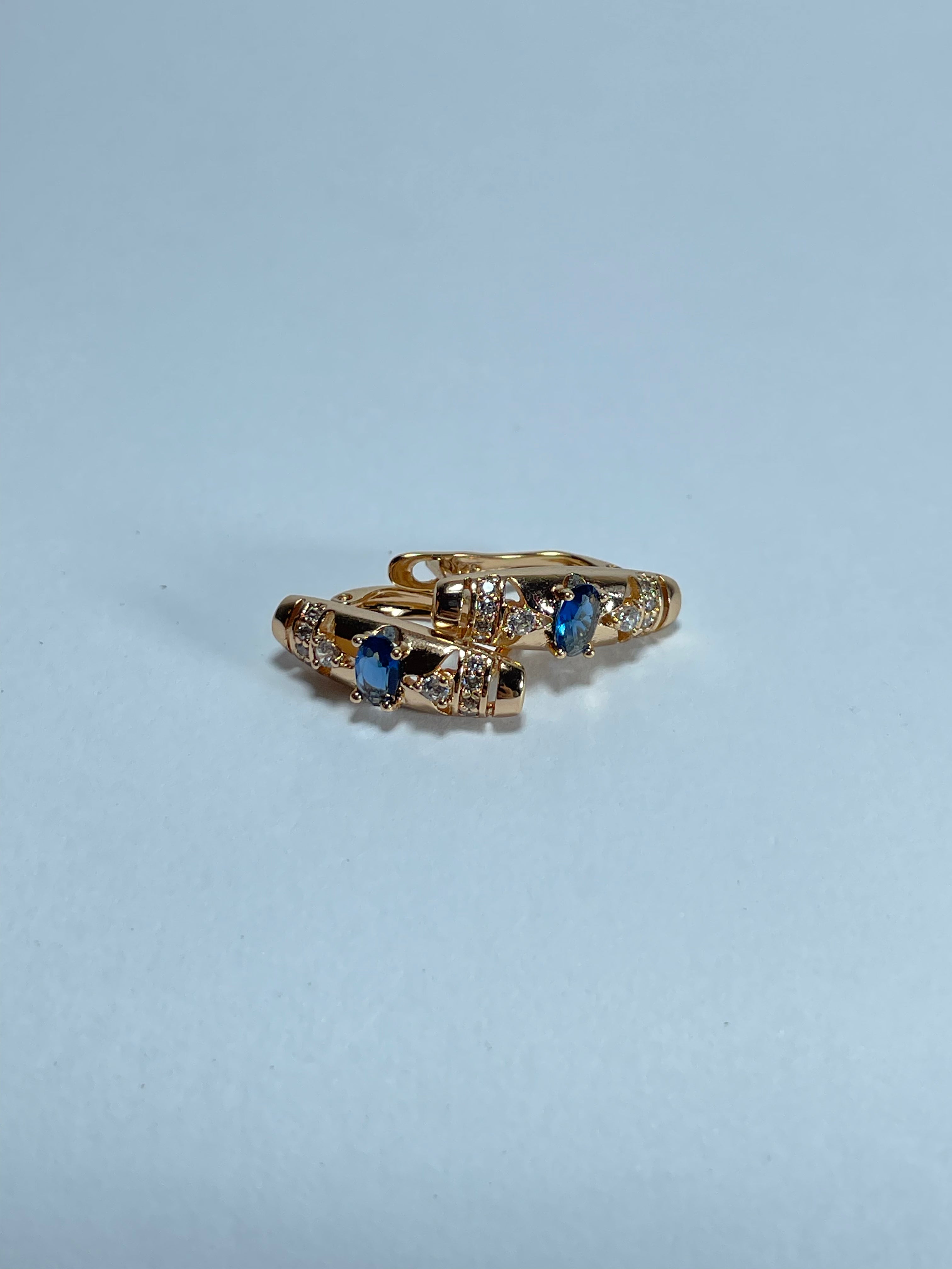 Gold Blue Crystal Pave Huggies