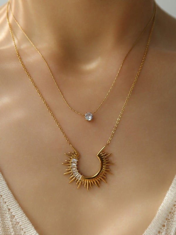 Celestial Sunburst Layered Necklace Set
