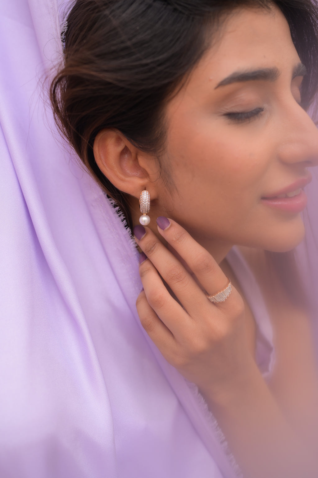 Gold Pave Pearl Drop Huggies
