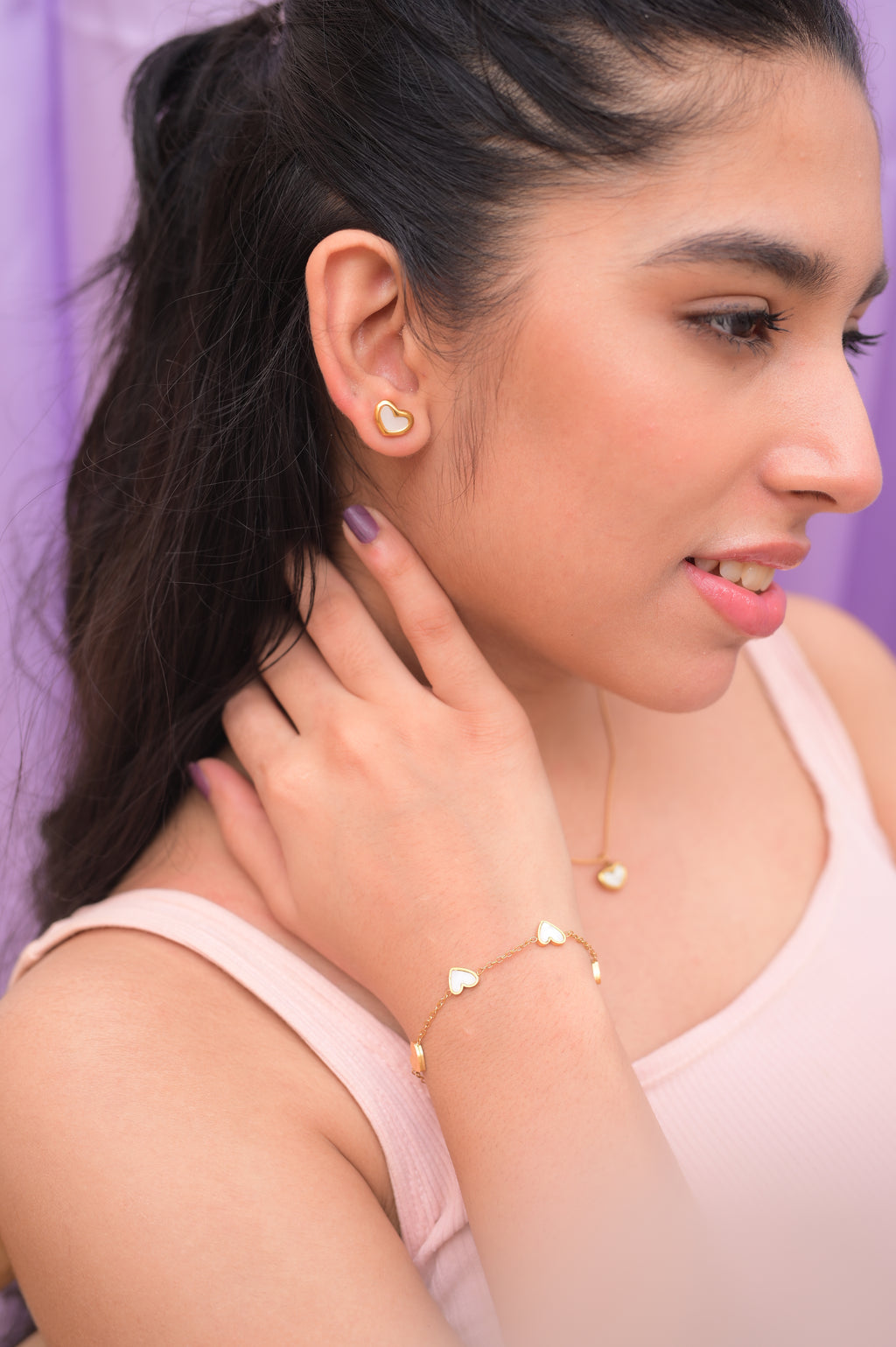 Gold Pearly Heart Studs