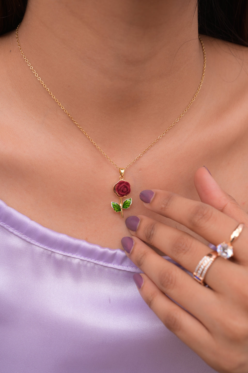 Velvet Rose Pendant Necklace