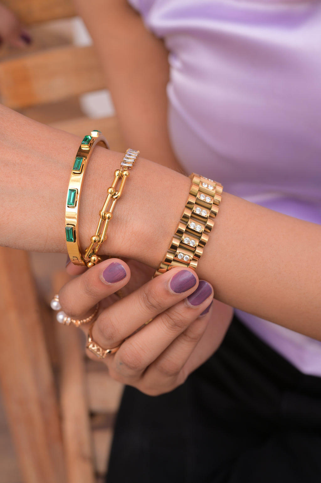 Gold Green Stone Bangle