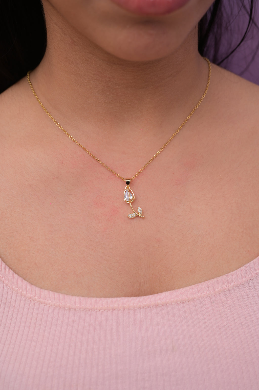 Diamond-Kissed Tulip Necklace