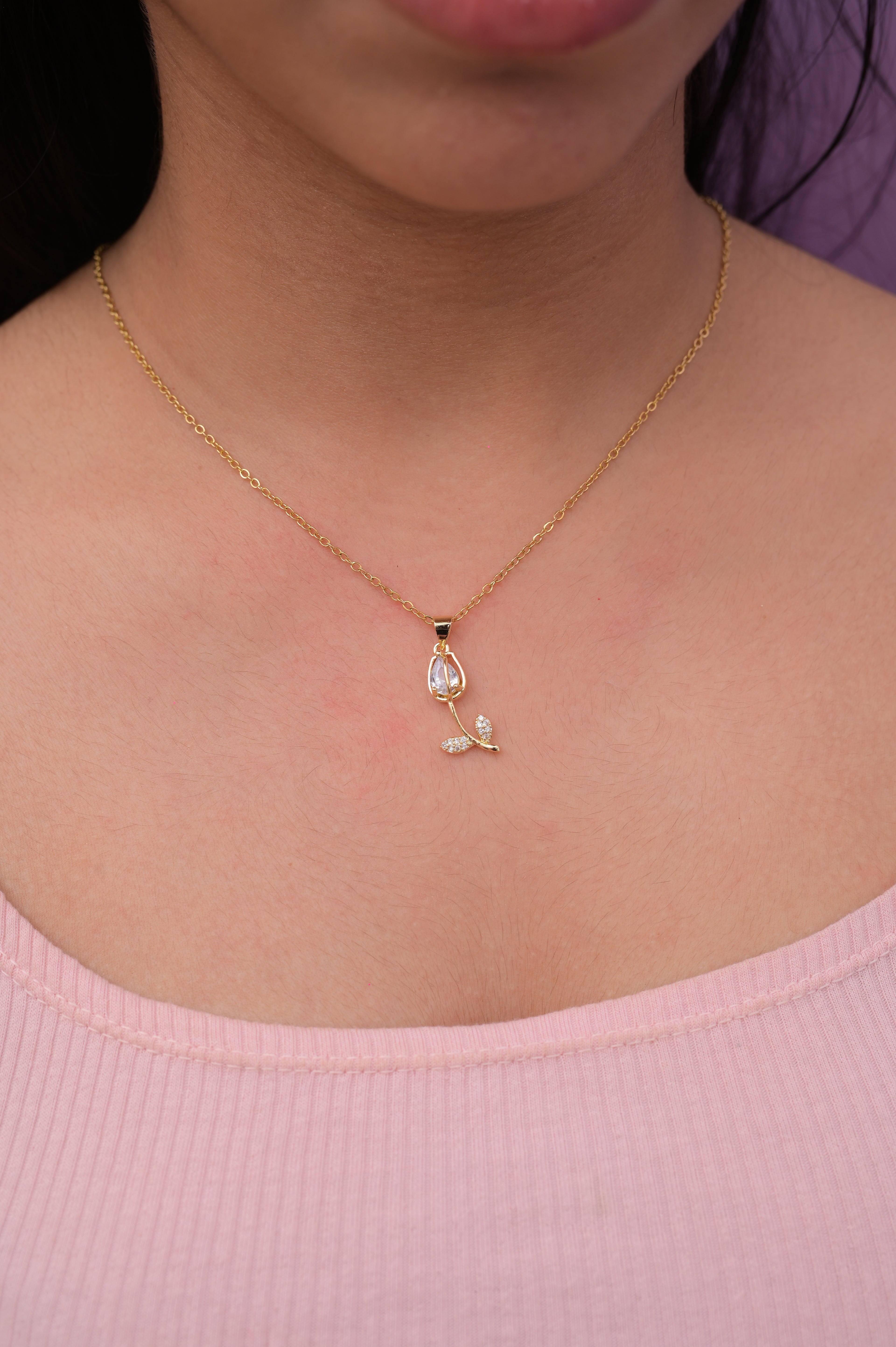 Diamond-Kissed Tulip Necklace