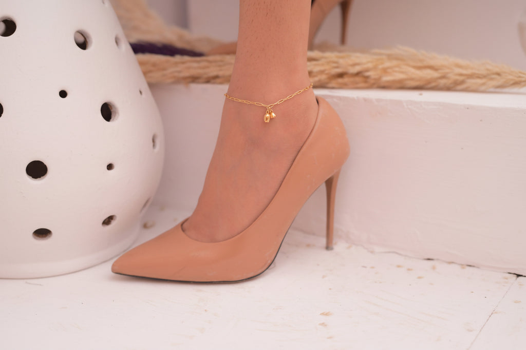 Gold Paperclip Anklet with Charms