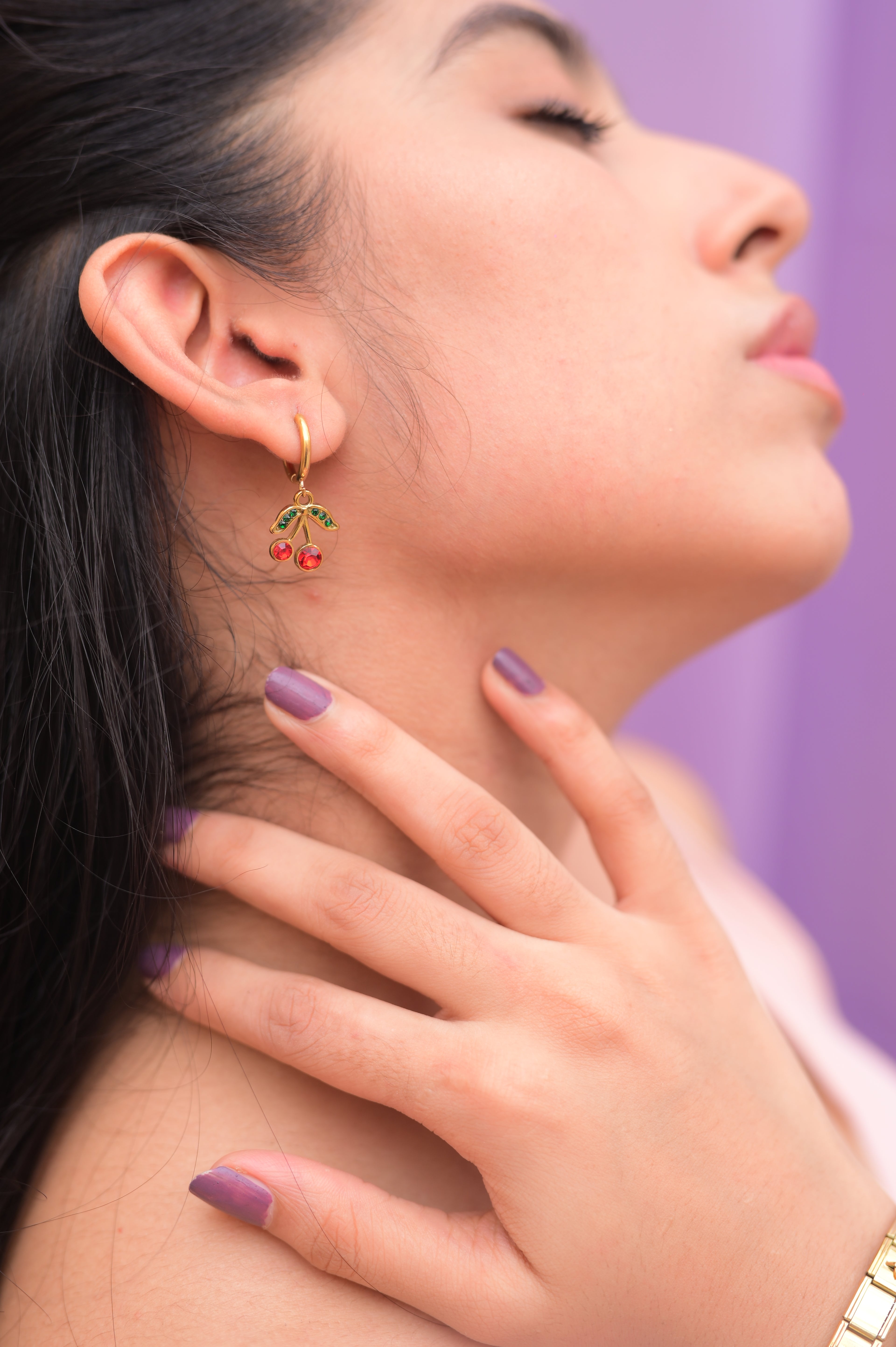 Gold Crystal Cherry Earings