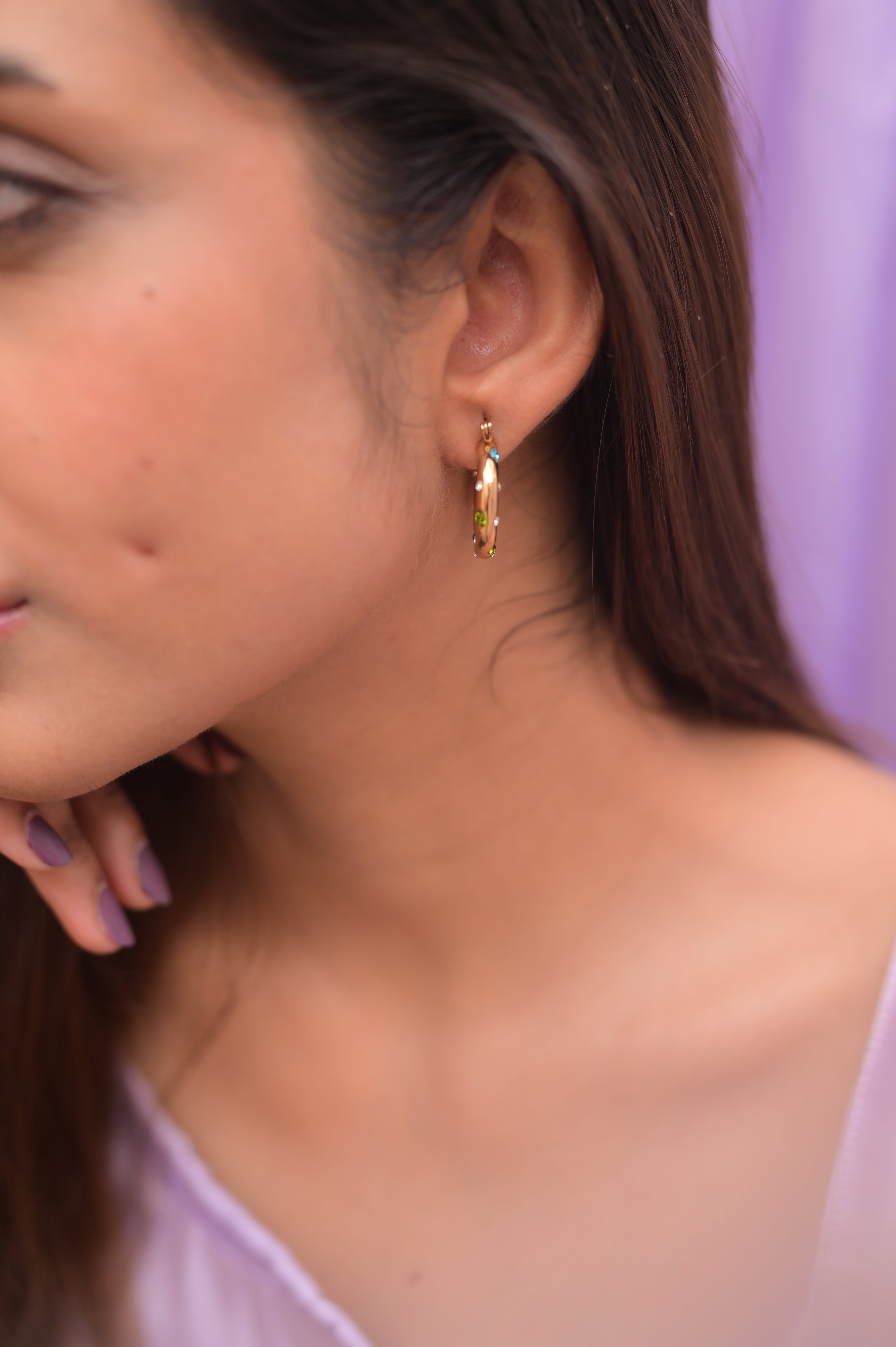 Gold Multi-Crystal Chunky Hoops