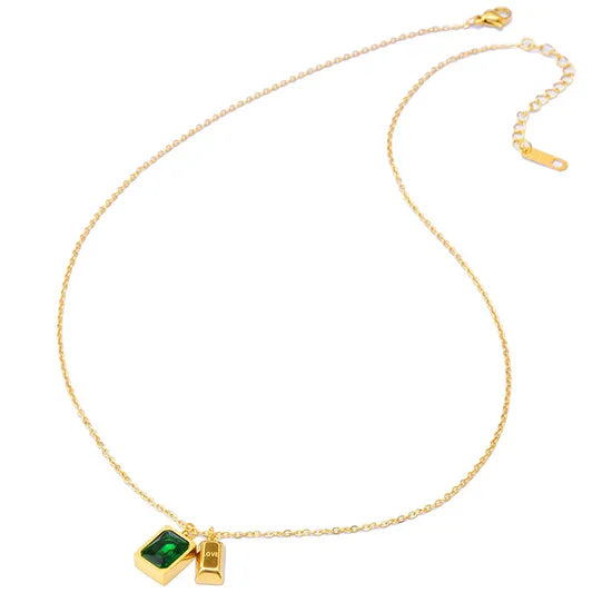 Emerald & Gold Minimalist Bar Necklace