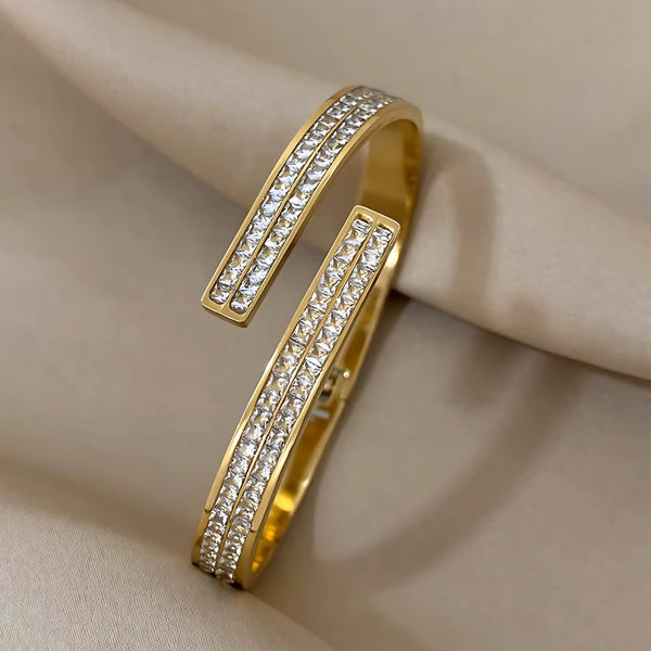 Gold Bypass Bangle with Crystals