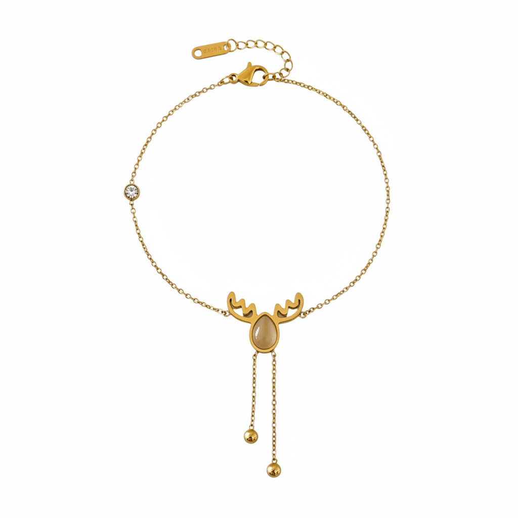 Gold Deer & Opal Drop Anklet